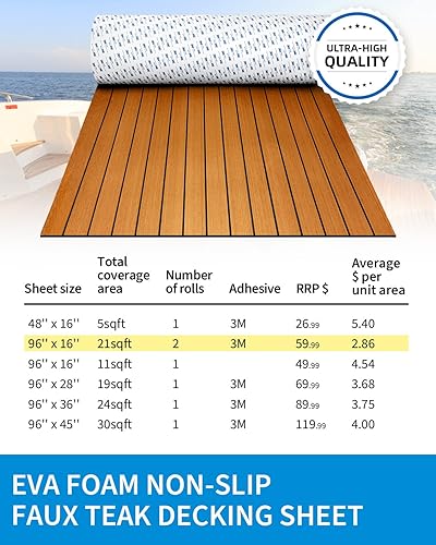 Miniatura 6 de OCEANBROAD Suelo de espuma EVA para barco con base adhesiva 3M, cubierta marina autoadhesiva de 96''x45.6''36''28.8''16.8'', 48''x16.8'' hoja de