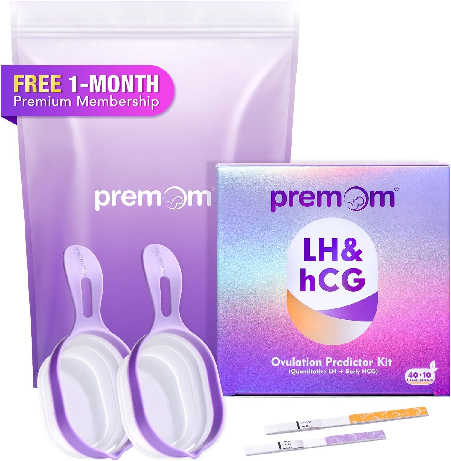 Quantitative Ovulation & Pregnancy Test Kit: 40 LH Strips + 10 HCG Strips + 5 Pregnancy Sticks + 2 Reusable Urine Cups | at-Home Fertility Test for Women | Smart Digital Ovulation Reader App