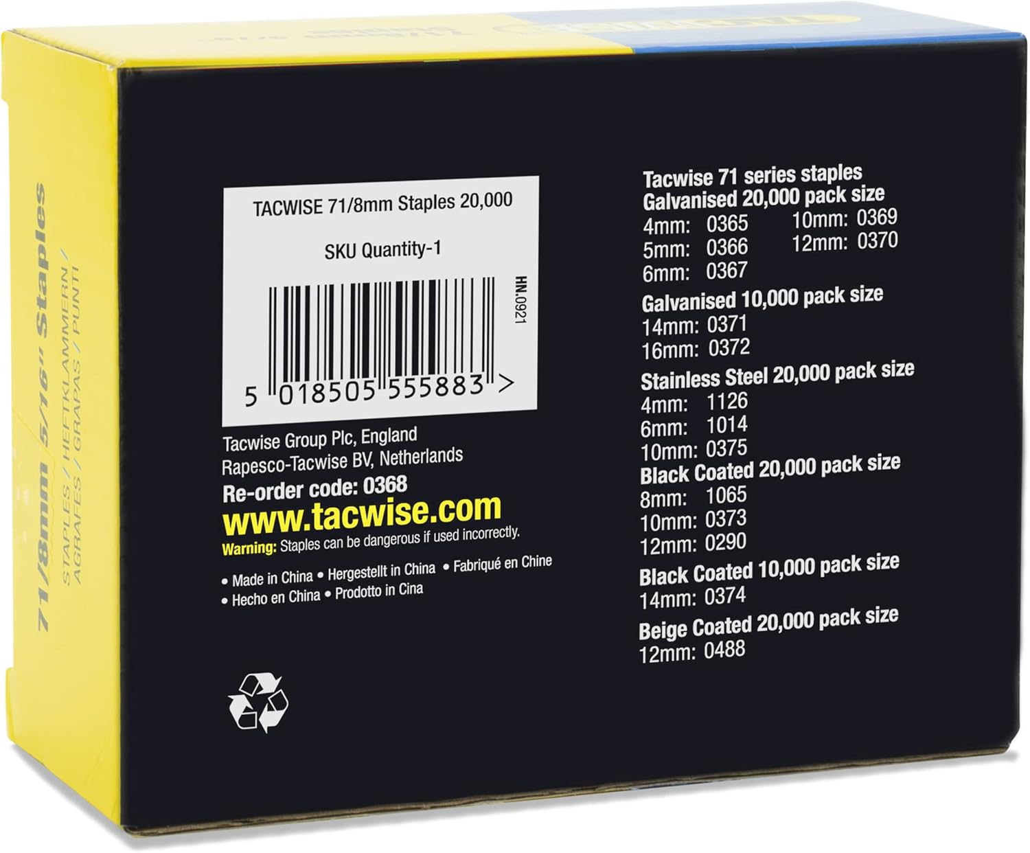 Tacwise Type 71/8mm Staples for Staple Gun - (Box of 20,000)