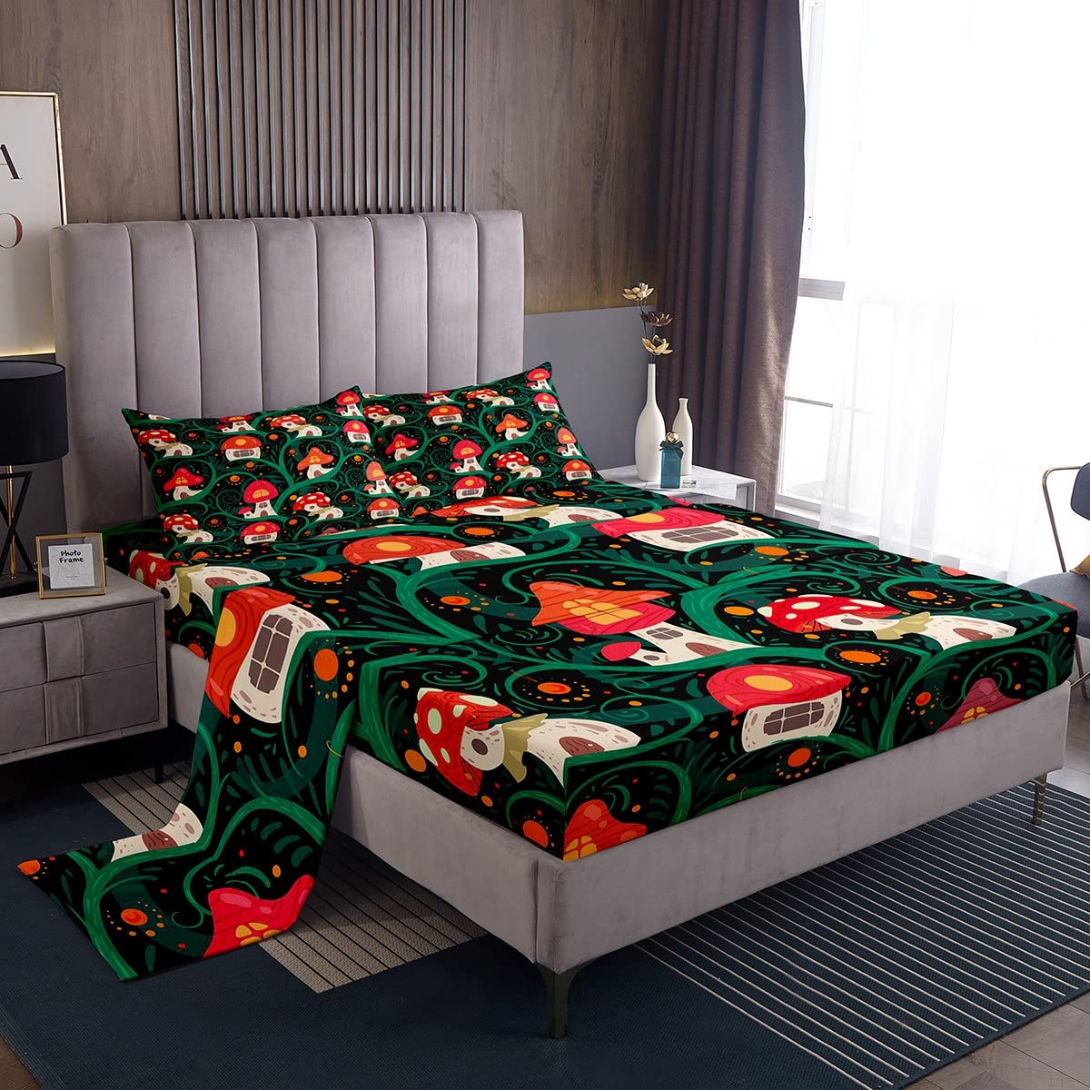 Parure de lit champignon doux et hypoallergénique drap-housse