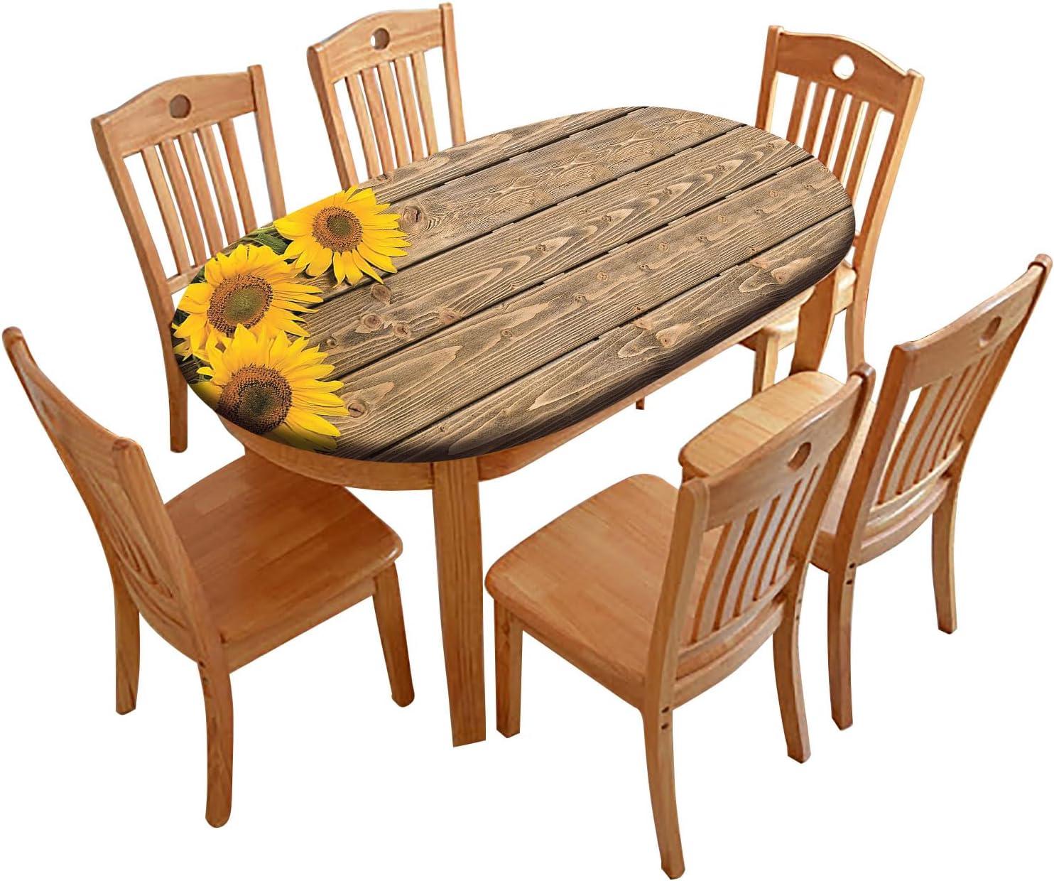 Easter Oval Elastic Fitted Tablecloth, Rabbits Spring Flowers Bunny Elastic Edged Table Cover, for Kitchen Dining, Party, Holiday, Christmas, Buffet, Fits to 48" x 68" Oval Table