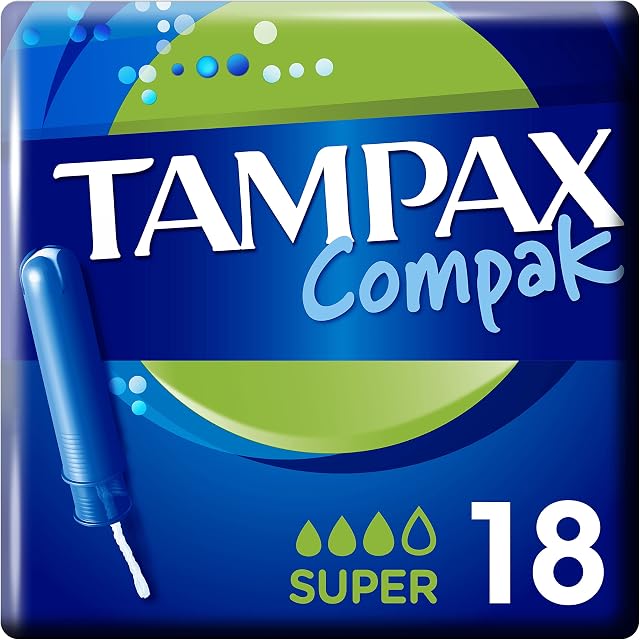 Tampax Compak Super Tampons with Applicator, 18 Tampons, Leak Protection And Discretion, Super Absorbent