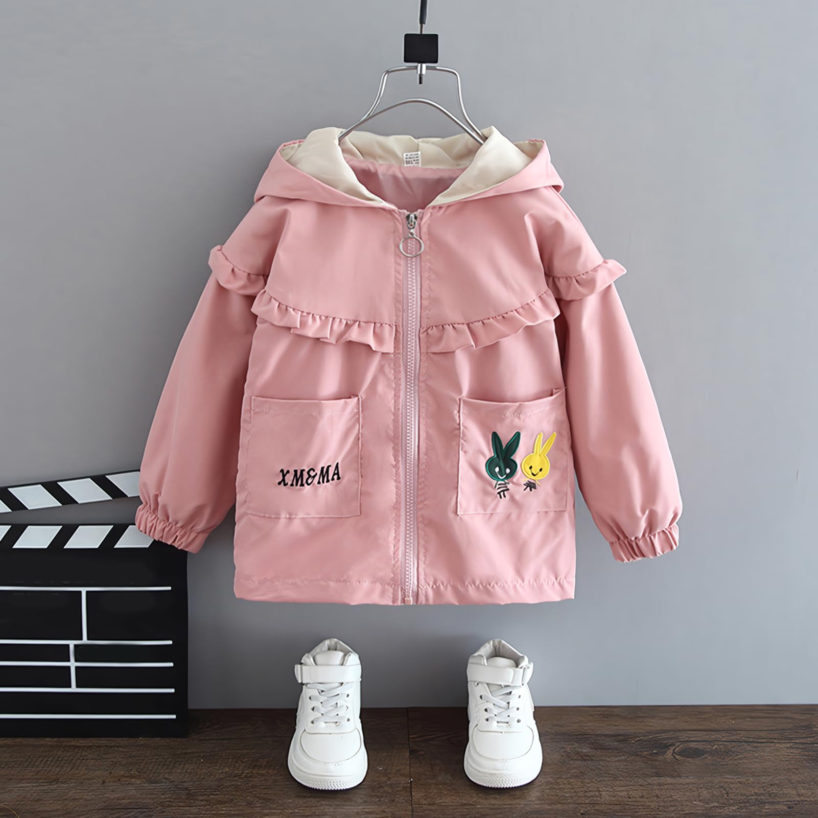 Veste Enfant Fille Manteau Coupe-vent Blouson à Capuche Trench-coat Bébé Respirant pour Printemps Automne