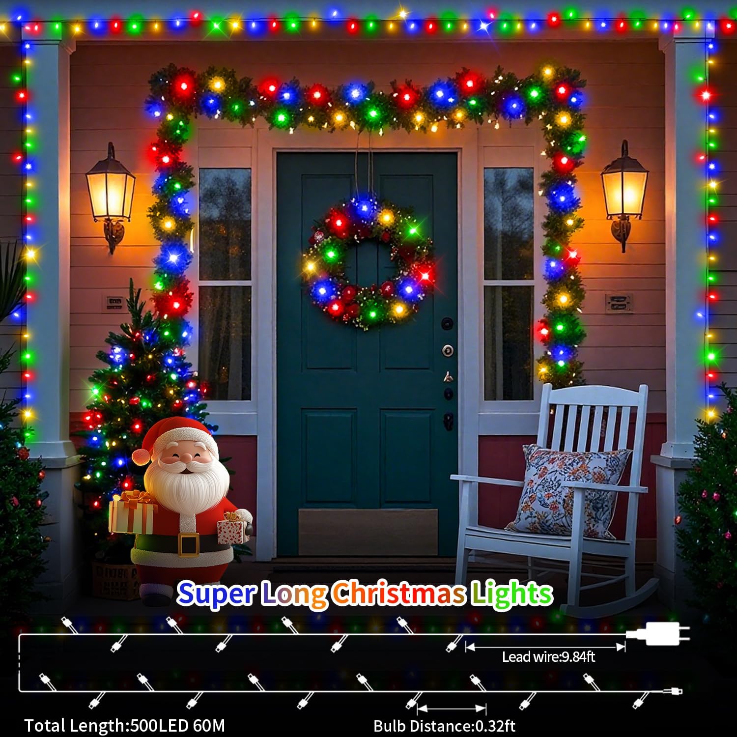 JXLEDAYY 200 FT 500 LED Christmas Lights Outdoor Fairy Lights Plug in Extra Long String Lights Waterproof 8 Modes Timer for Outside House Tree Garden Yard Wedding Party Decorations-Multicolored