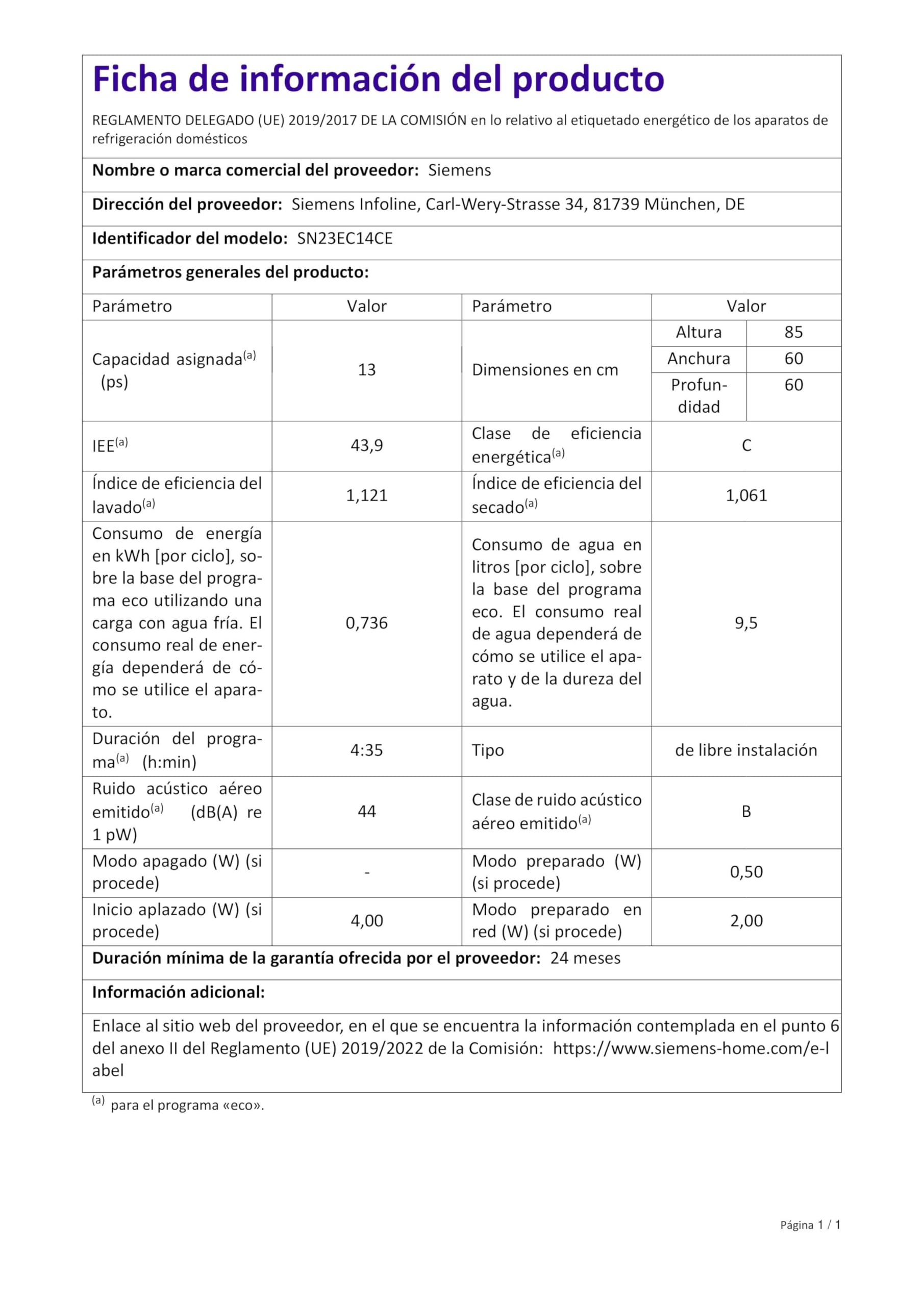 Siemens SN23EC14CE iQ300 zmywarka wolnostojąca/C / 74 kWh / 13 MGD/Smart Home kompatybilna z Home Connect/varioSpeed Plus/szuflada Vario