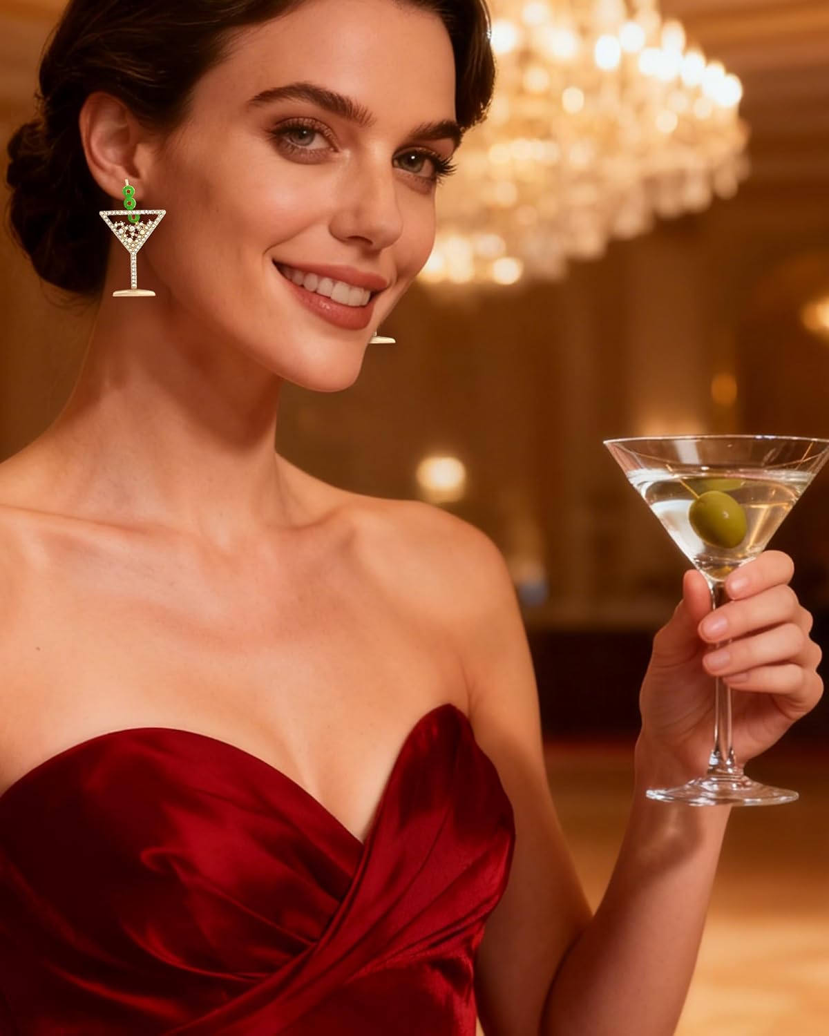 Martini Earrings for Women Martini Wine Glass Dangle Earrings Sparkly Rhinestone Mar-tini Glass Ear-rings Christmas Party Prom Wedding New Year Jewelry Accessories for Celebration - Image 6