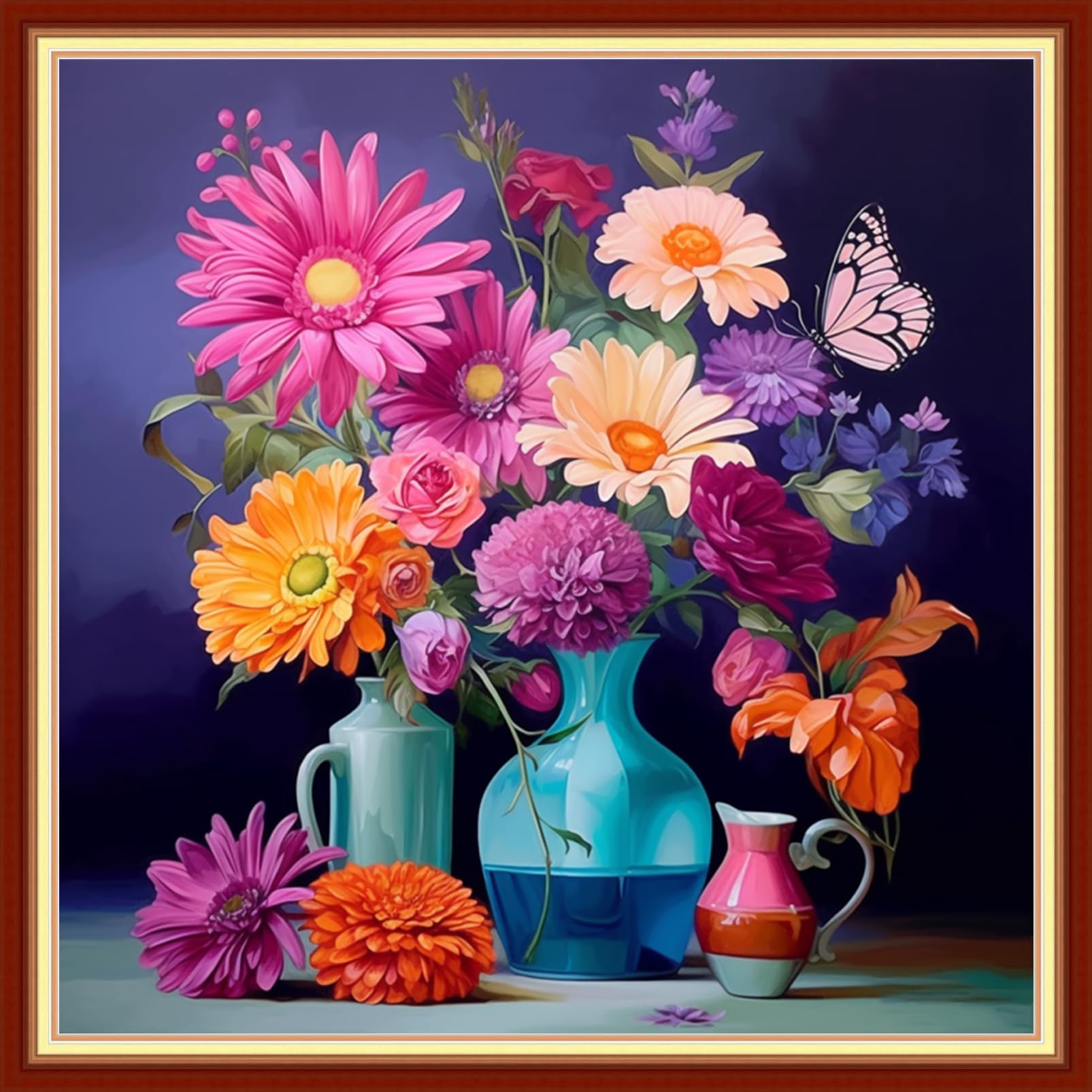 Foxdiviy Stamped Cross Stitch Kits Full Range of Embroidery Needlework Starter Kits for Beginners Adults 11CT Embroidery Patterns Art Crafts DIY Needlepoint Kits-Flower vase 18x18 inch