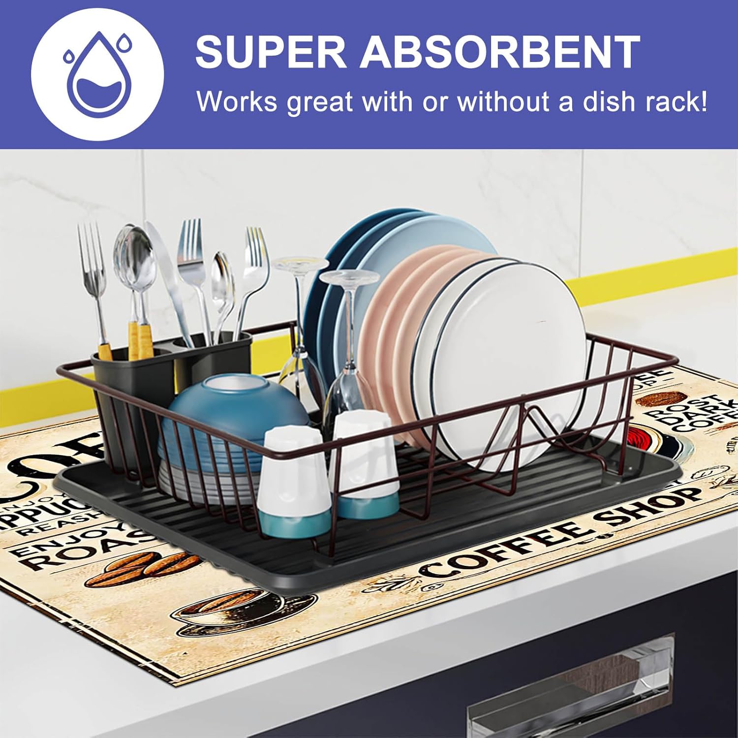 HOMETITUTE Stove Top Cover 28x20 Inch Coffee Shop Design Glass Stovetop Decorator Mat Vintage Kitchen Decor Electric Stove Glass Top Cover Heat Resistant Coffee Bar Protector