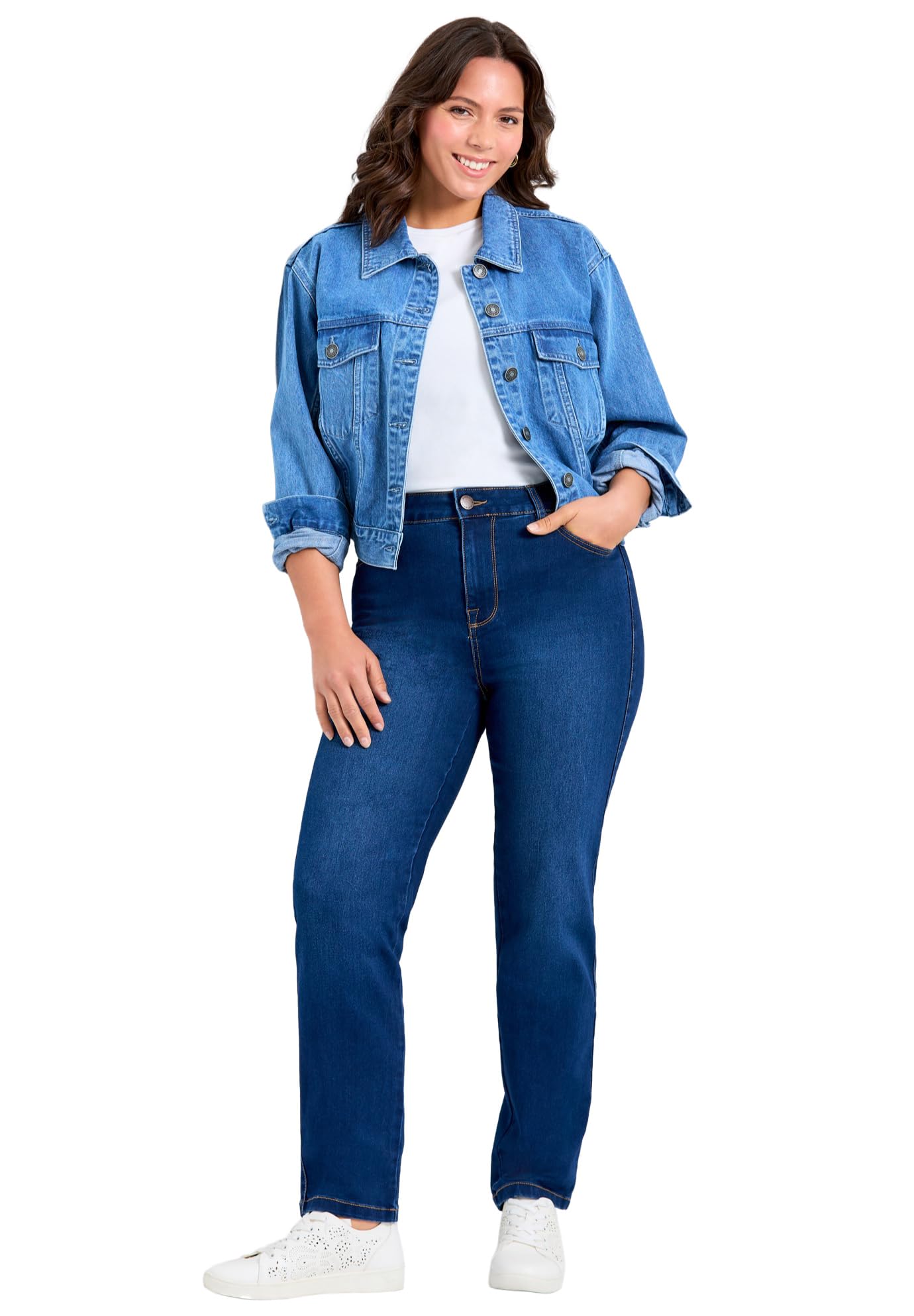 Avenue Women's Plus Size Petite Butter Denim Straight Leg Jean