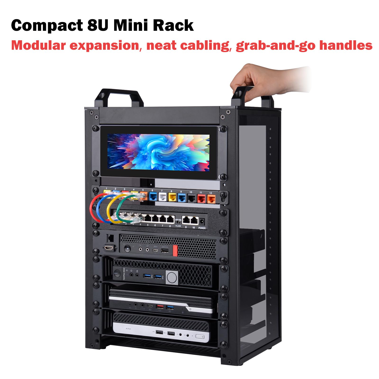 GeeekPi 8U Server Cabinet, 10 Pulgadas Server Rack for Network, Servers, Audio, and Video Equipment, DeskPi RackMate T1 Rackmount (Black)
