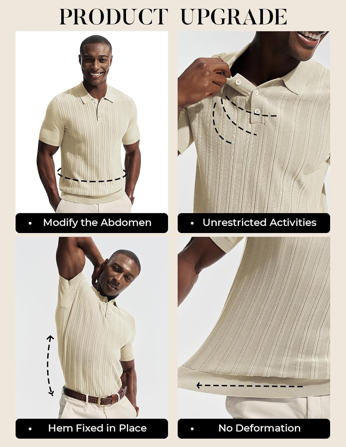 PJ APUL Jones Mens Knit Polo Shirts Short Sleeve Stretch Texture Knitted Polo Shirts Casual Lightweight Golf Shirt - Image 5