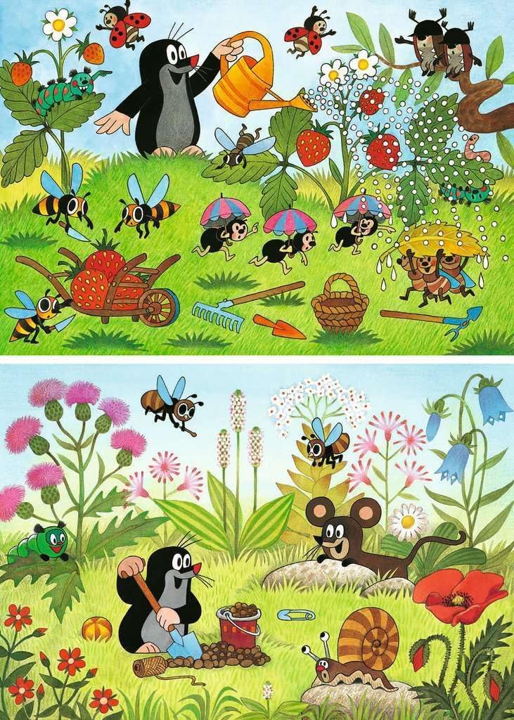 Ravensburger 2x24 Piece Children's Puzzle box showing two scenes: The Little Mole watering strawberries and The Little Mole digging.