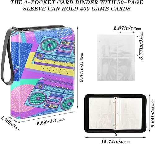 Miniatura 10 de Carpeta de tarjetas de dinosaurio con 4 bolsillos, 400 bolsillos con 50 fundas extraíbles, carpeta de colección de tarjetas con cremallera, álbum de