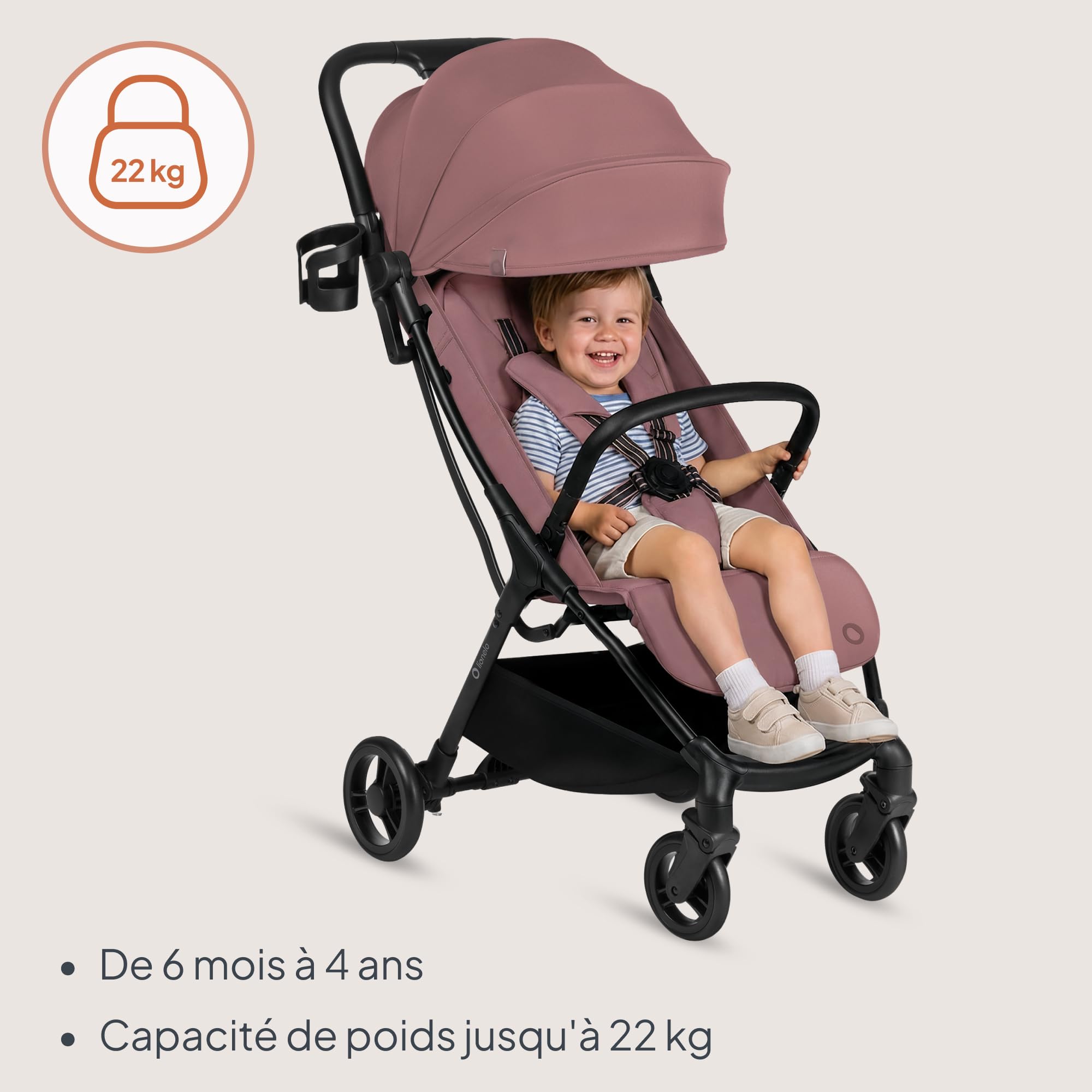 Lionelo Agia Poussette de voyage jusqu'à 22 kg, légère à partir de 6 mois, petite poussette pliable avec pliage automatique et d'une seule main, fonction repos, grand siège, suspension, grand panier