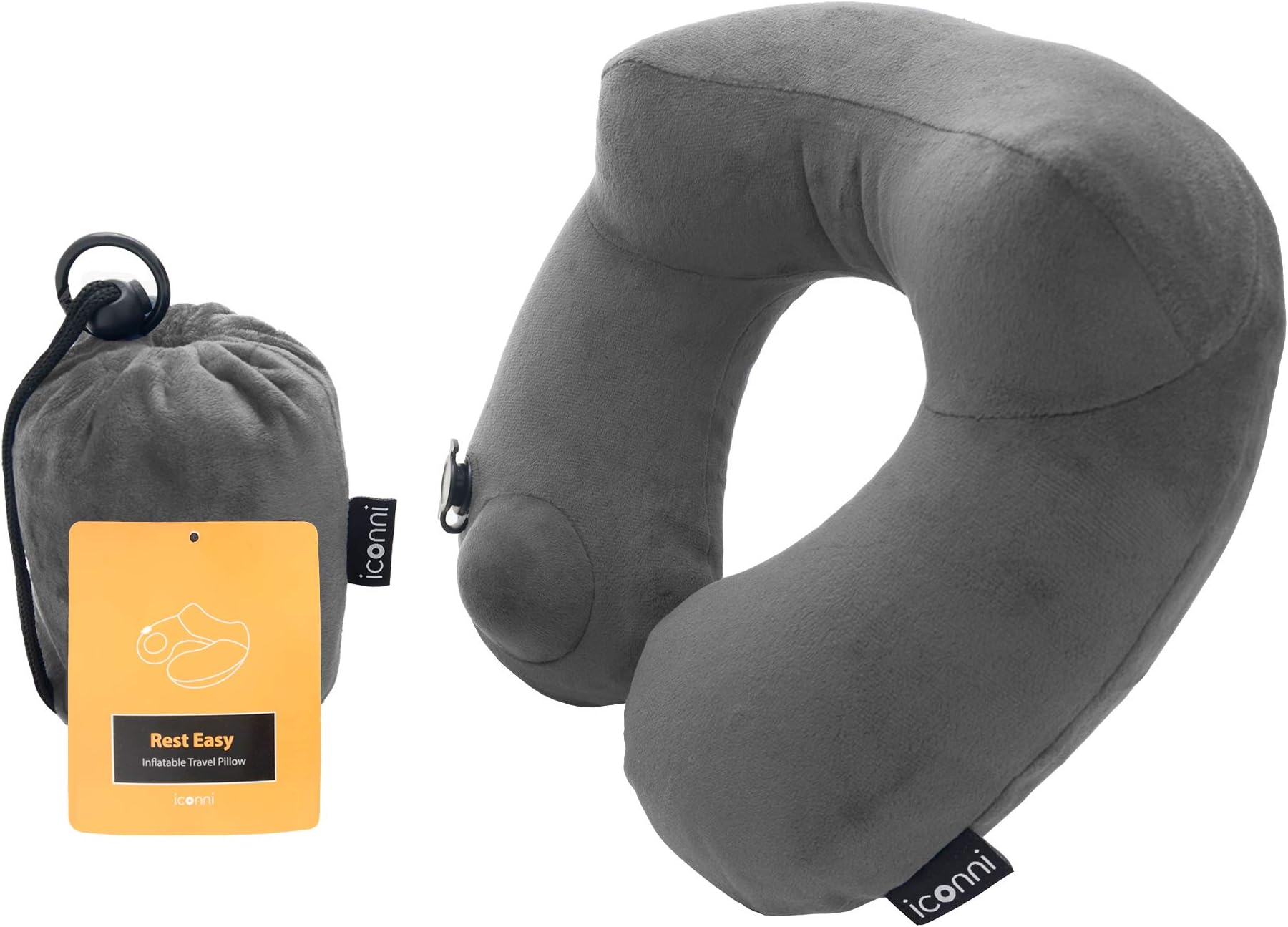 M Pillow Premium Inflatable Travel Neck Pillow, Rest Easy, Super Comfy Ergonomic Design, Inflate with Hand, Luxury Velvet Washable Cover, Hygienic, Easy to Use and Pack, One Year Warranty (grey)