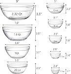 Lawei Set of 9 Glass Mixing Bowls - Glass Nesting Bowls Prep Bowl Clear Salad Bowls for Kitchen Prep Salad, Cereal, Ice Cream, Pasta, Fruits