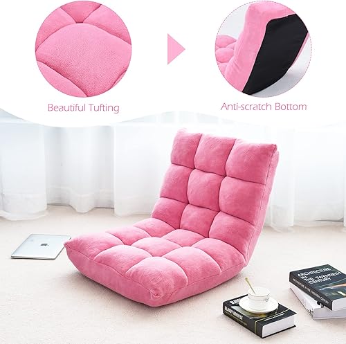 Miniatura 44 de LDAILY Silla de suelo de 14 posiciones, silla de juegos ajustable con fuerte apoyo de respaldo, cojín acolchado, sofá reclinable plegable, ideal