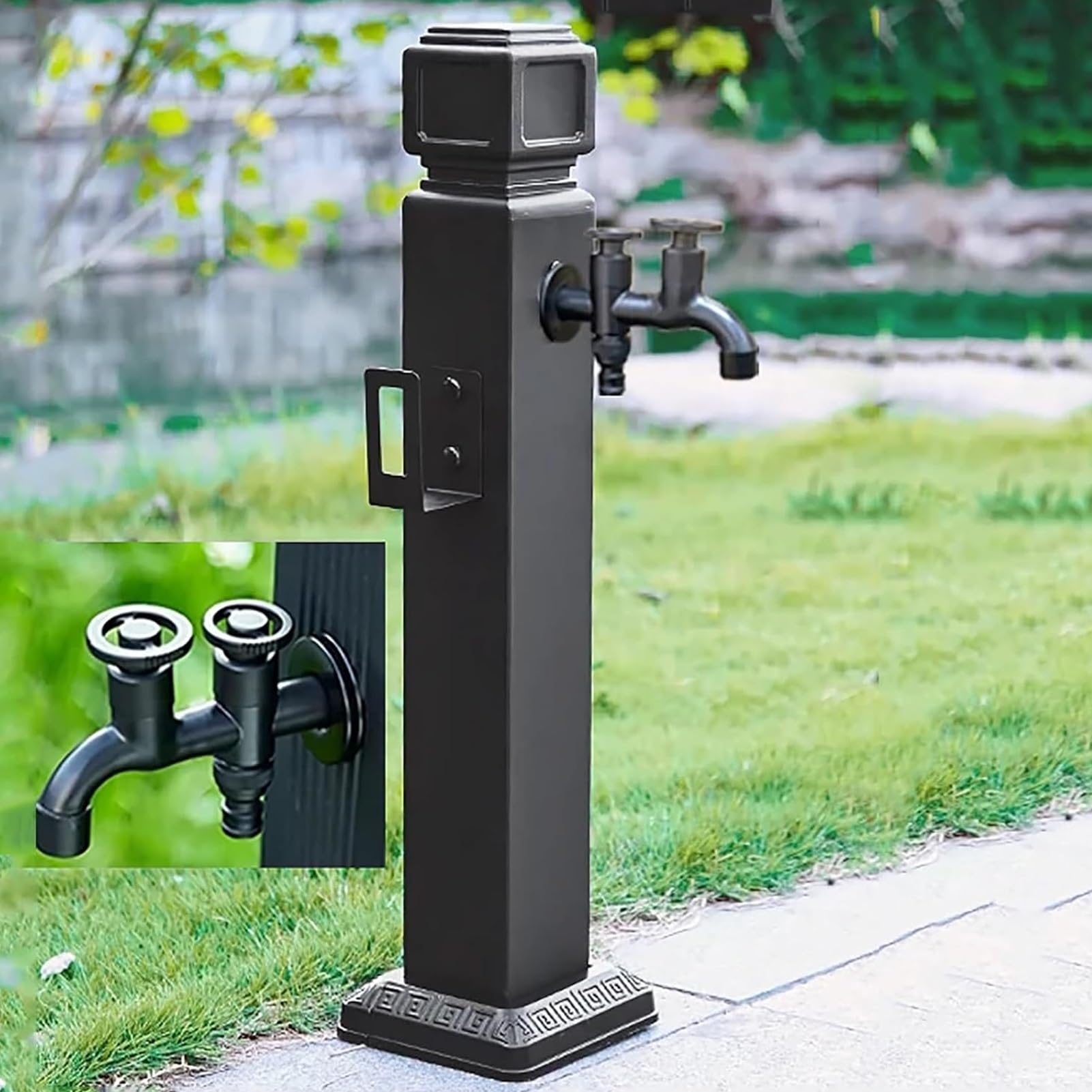 BHGFYXBS Freestanding Outdoor Garden Water Column With Double Faucet - Vertical Watering Post For Patio Irrigation, 95Cm/37.4In, Stylish Black Design For Easy Water Access,Black D-95CM/37.4IN