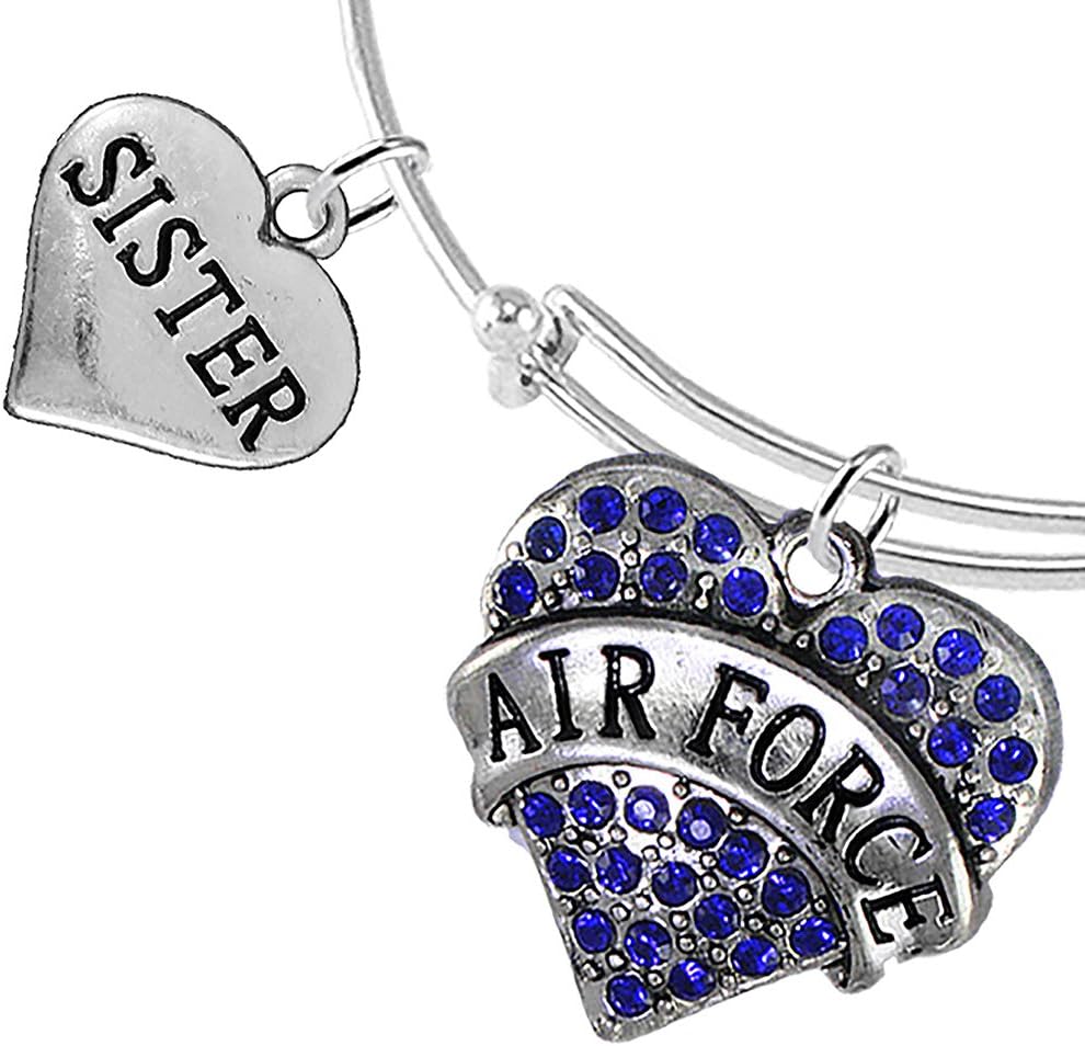 Cardinali Jewelry Air Force Sister Heart Bracelet, Hypoallergenic, Will NOT Irritate Anyone with Sensitive Skin. Safe- Nickel, Lead and Cadmium Free