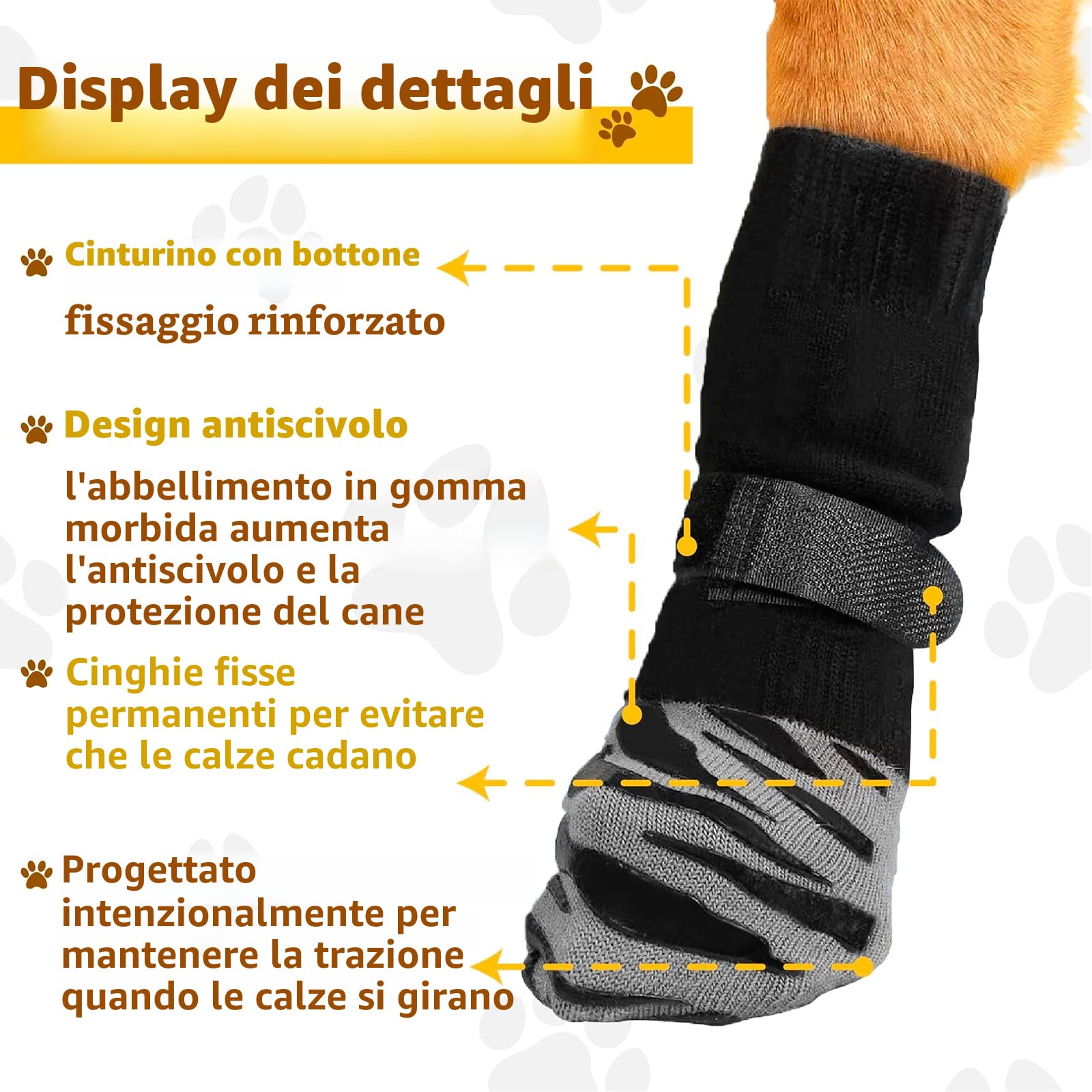 4 pezzi di protezione zampe per cani robusti anti,protettivi calzini per cani, antiscivolo per cani in gomma, con cinghie regolabili per uso interno ed esterno (XL)