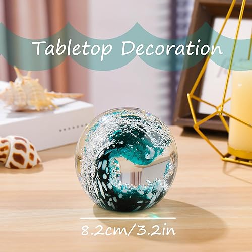 Miniatura 5 de Bola de vidrio soplado a mano, olas del océano, pisapapeles, decoración de cristal de mar, bola de burbujas de cristal para dormitorio, hogar,