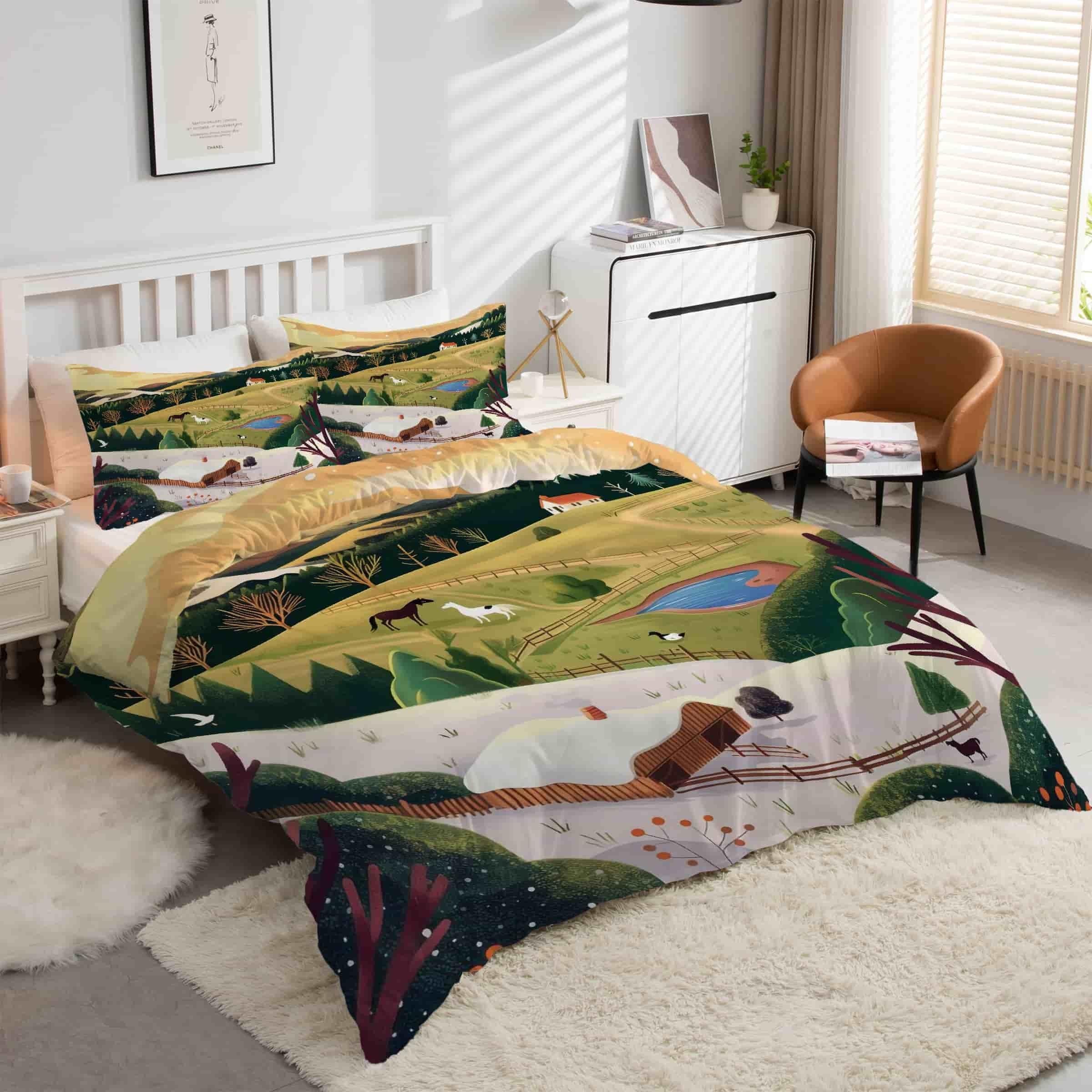 Housse de couette 200x200 cartoon ferme avec 2 taies d'oreiller kK2974