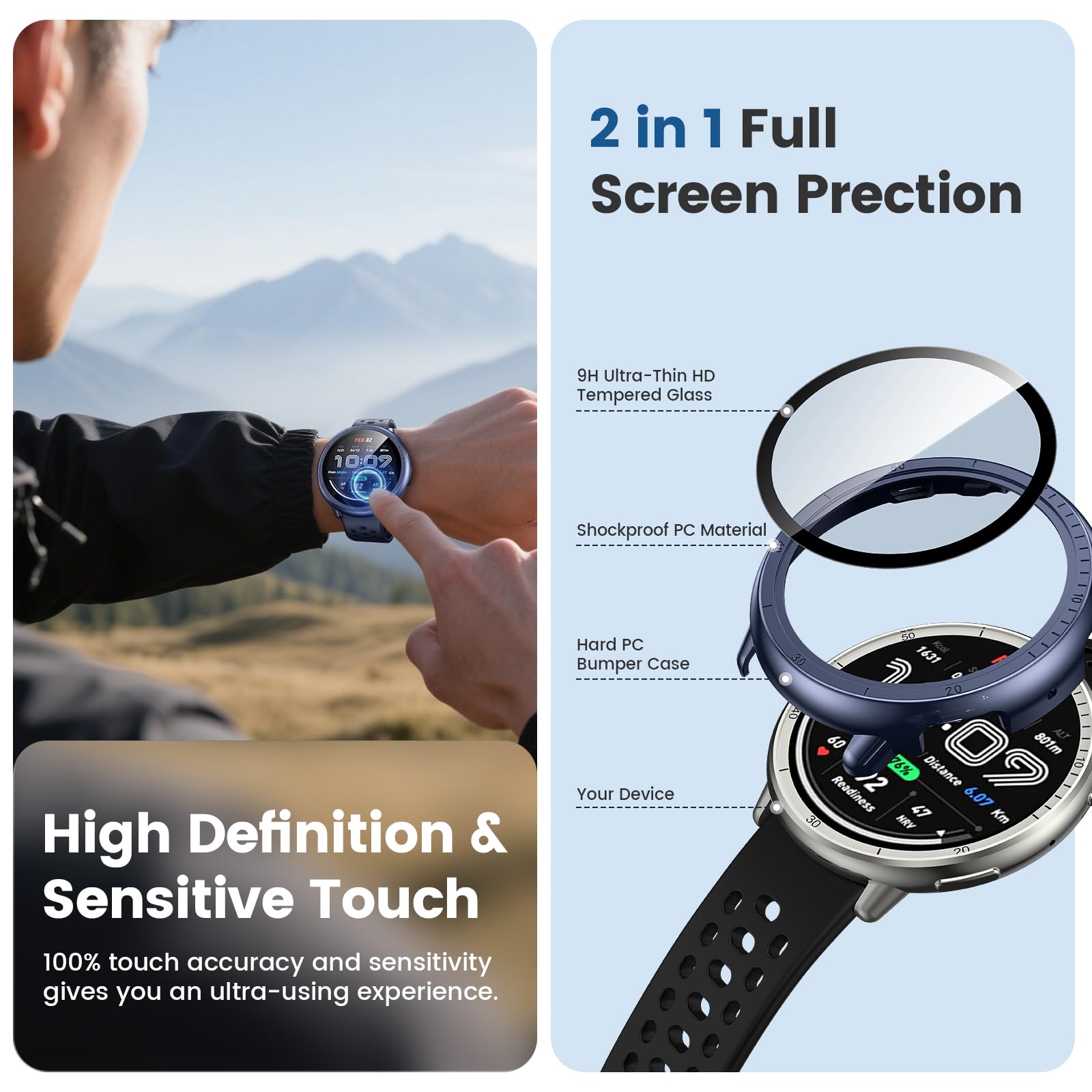 Neitra 3er-Set Schutzhülle Für Amazfit Active 2 44 Mm – Mit Displayschutz, Kratzfest, Farbig