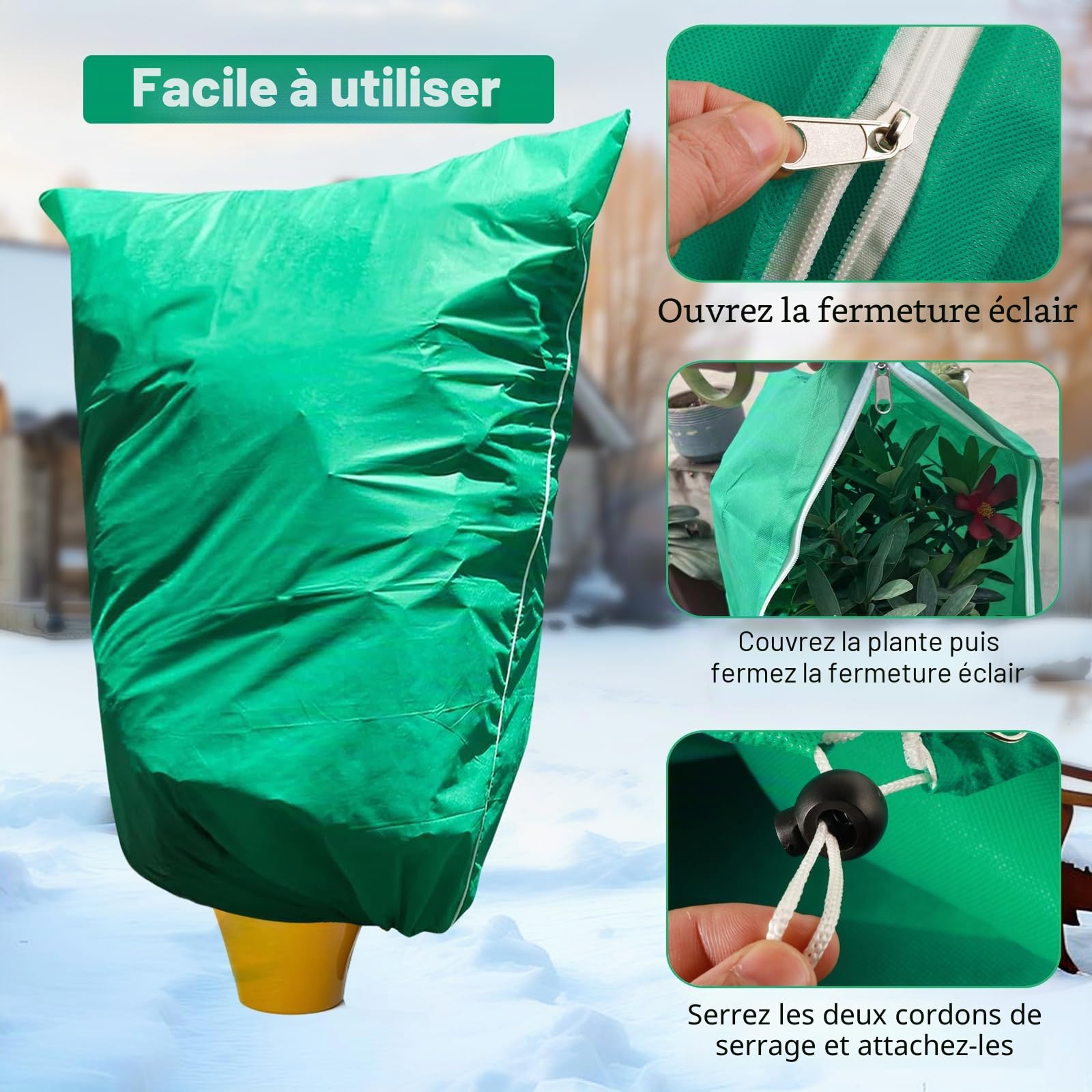 2 Pcs Housses d’Hivernage pour Plantes, 80 x 120 cm, Voile Hivernage 70 g/m² avec Fermeture Éclair et Cordon de Serrage, Protège Contre Le Gel, Le Vent et Les Oiseaux, Réutilisable