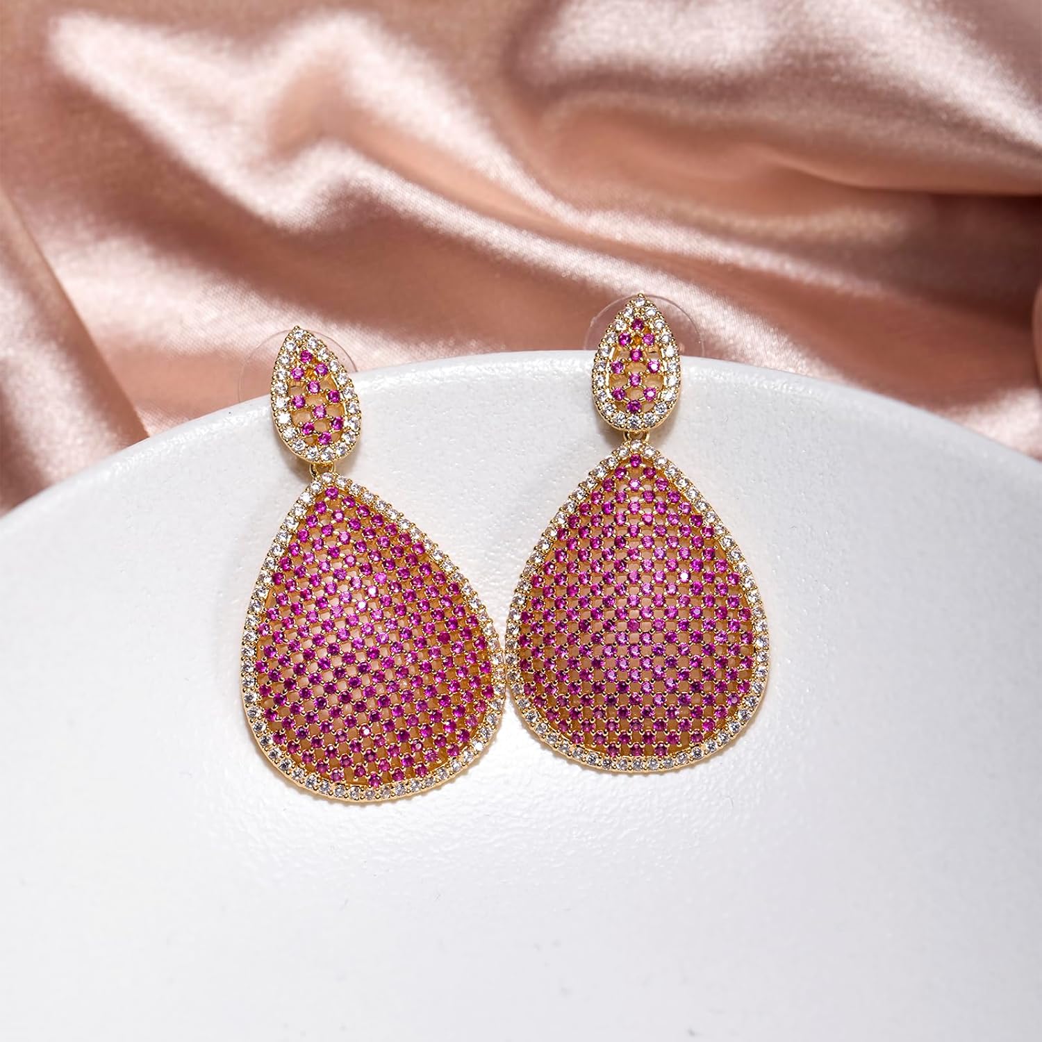 S925 Sterling Silver Posts Cubic Zirconia Drop Dangle Earrings for Women Crystal Teardrop Earrings fashion Jewelry Gift for Wedding Prom Party - Image 3