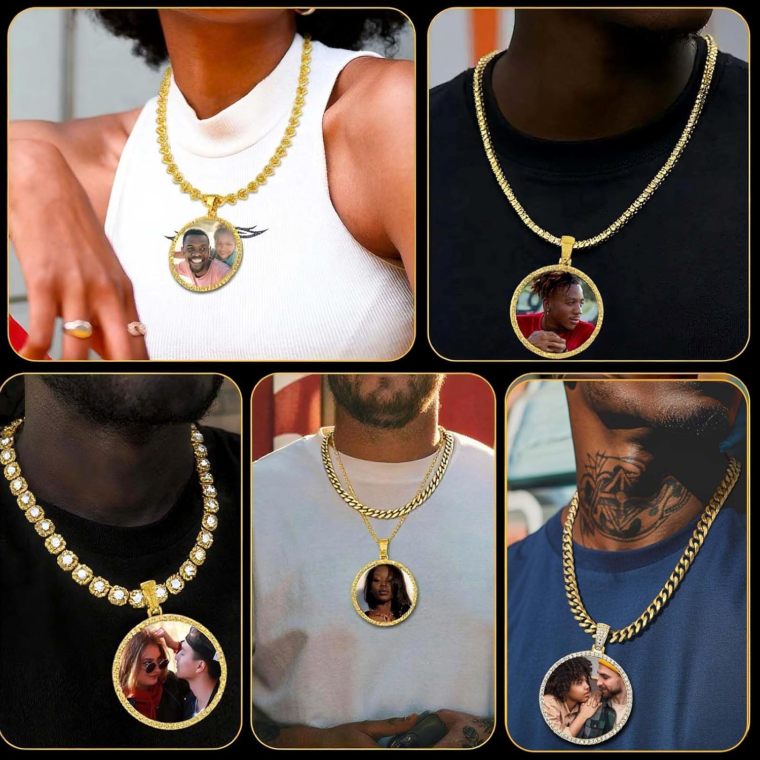 Oversize Pendant Custom Big Circle Chain for Men Women Personalized Large Photo Necklace Customized Memorial Necklace with Picture Hip Hop Jewelry Gifts