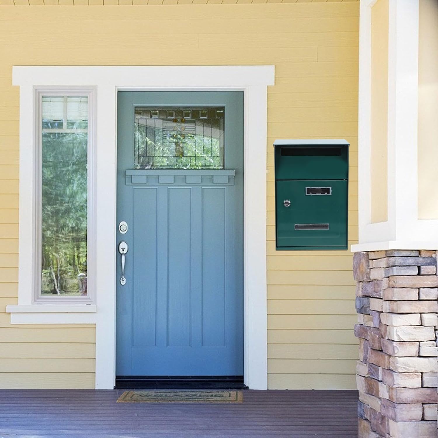 jojofuny Metal Mailbox Wall Mount Letter Box with Lock Hanging Garden Mailbox Storage Suggestion Box for Home Outdoor Use Green Metal