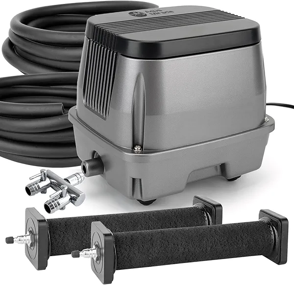 AquaMiracle All-in-1 Koi Pond Aeration Kit Pond Air Pump with Self-Sinking Airline Rubber Air Diffuser, Air Flow Control Pond Aerator for Outdoor Pond 10,000-15,000 Gallons ≤ 15,000 Gallon