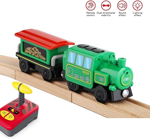Miniatura 4 de Tren motorizado para pista de madera, tren de locomotora a batería, tren de control remoto para juego de orugas, potentes vehículos de tren de motor