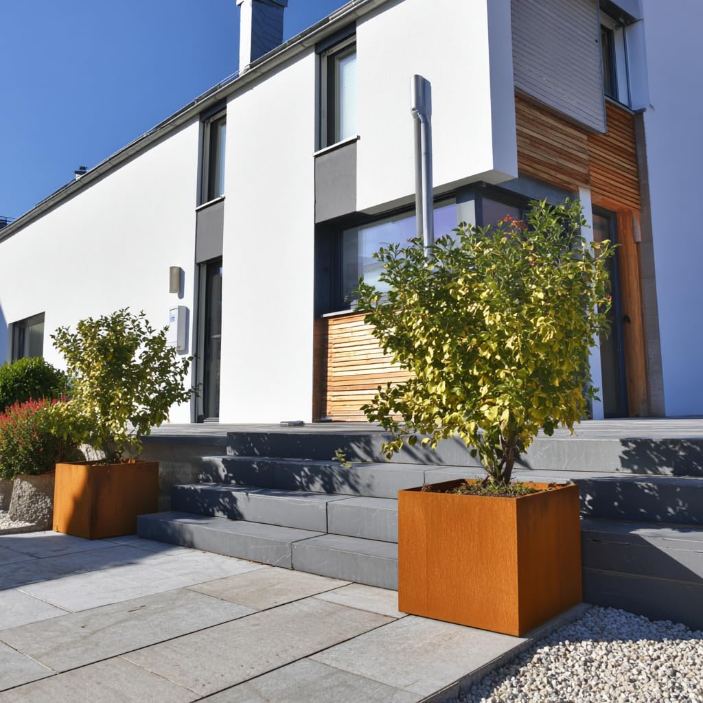 Czaja Cortenstahl Pflanzkübel 60x60x60 cm Fiorella mit Bodenplatte - Made in Germany - Rost Deko Blumenkübel quadratisch – wetterfest & langlebig – Garten Terrasse Balkon – Edelrost Pflanzgefäß