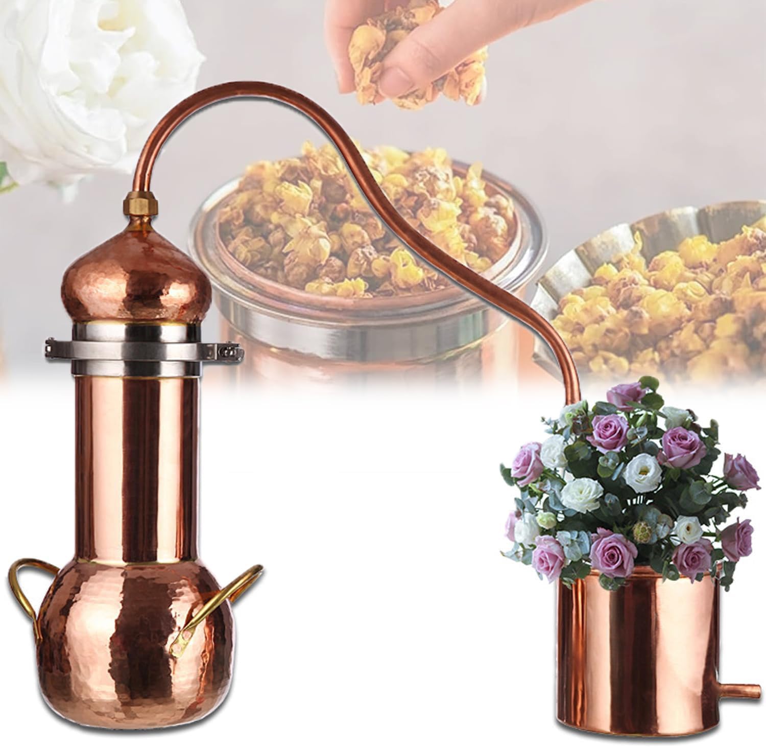 Copper Alembic Still for Whiskey, Essential Oils with Thermometer, Still Water Distiller, Home Brewing Kits, Alcohol Distiller for Wine Whisky Brandy