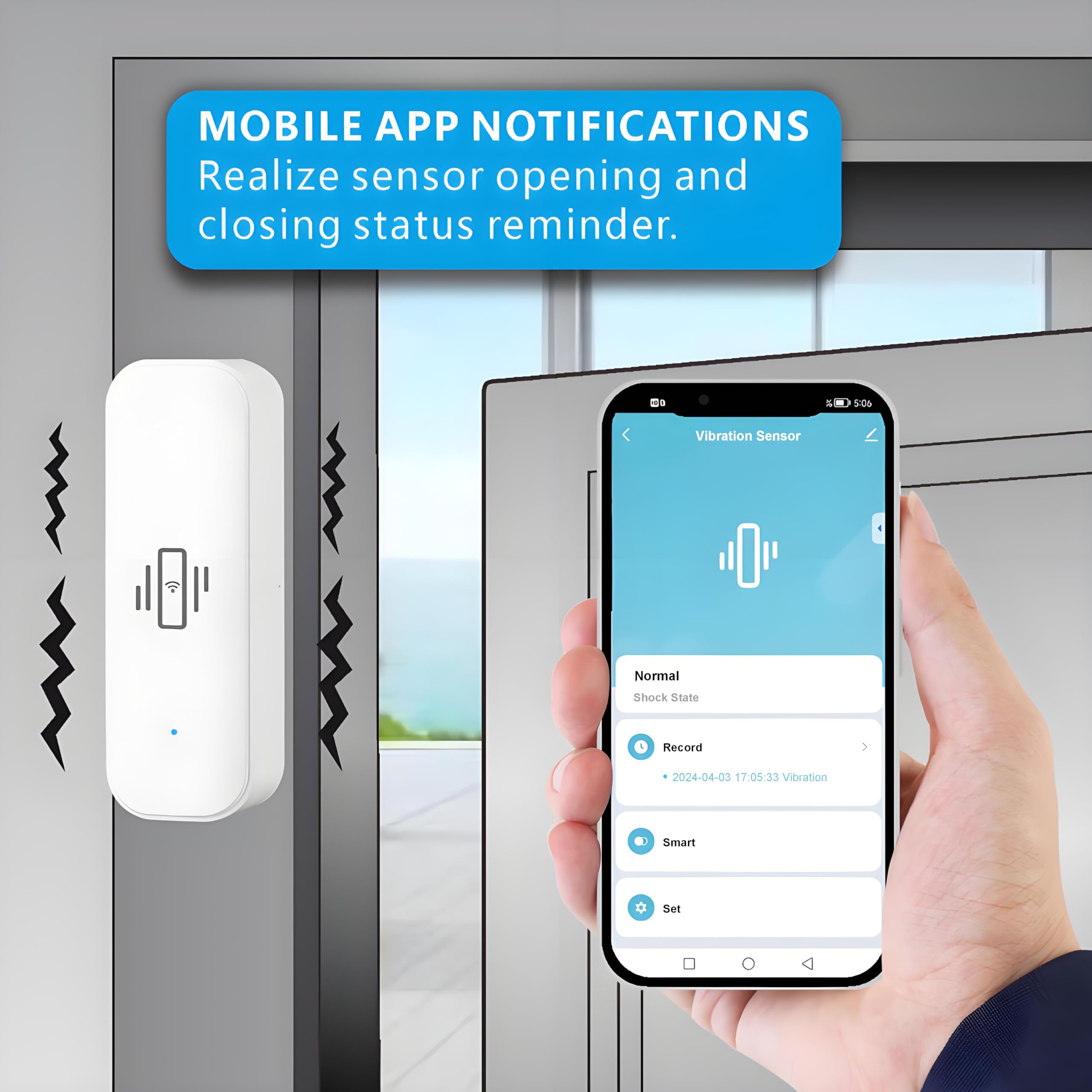 UHPPOTE 2.4GHz WiFi Vibration Sensor Shock Alarm Detector for Door Window Drawer Work with Tuya APP - Image 3