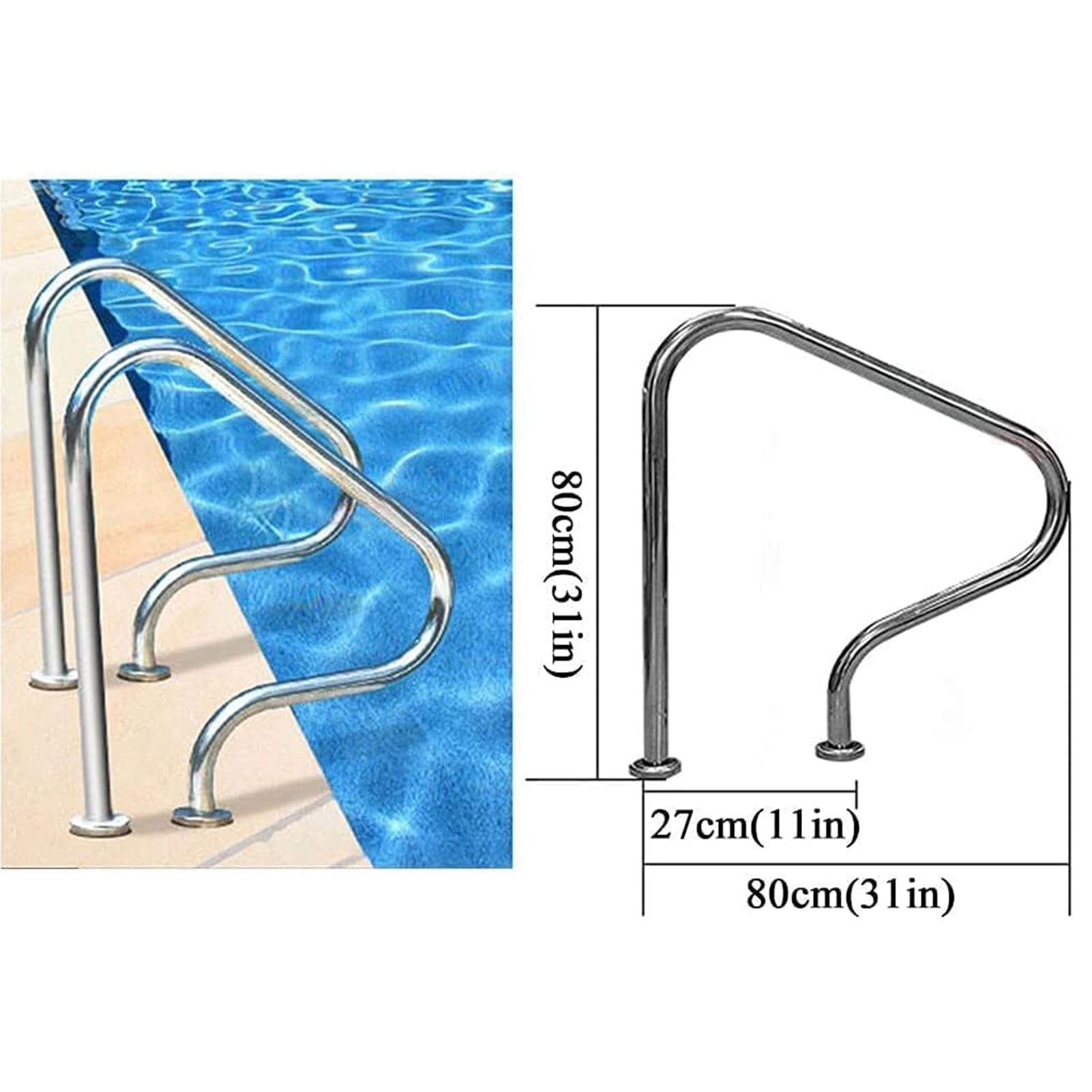 Scala per Piscina, Scala a Doppia ringhiera con 2/3/4 gradini, Scala per Piscina in Acciaio Inox con gradini in Acciaio Inox, per Piscine interrate, Interne ed Esterne
