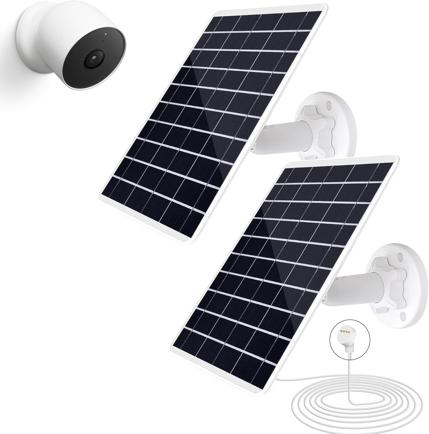 2-Pack 8W Solar Panel Compatible with Google Nest Camera Outdoor & Indoor (Battery Version), Solar Power Charger for Google Nest Cam with Indicator Light,13ft Cable IP66 Weatherproof Solar Panel