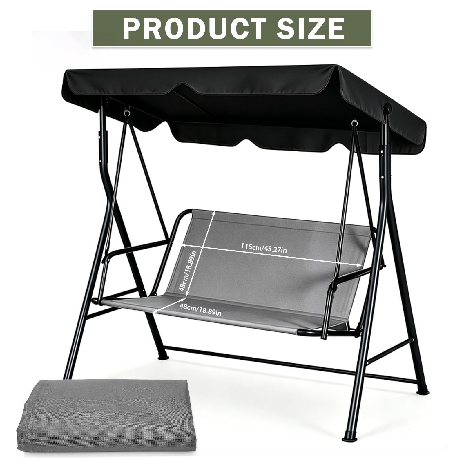 MeYuxg Rivestimento di Ricambio per Dondolo da Giardino, Tessuto Oxford 900D Telo Dondolo Ricambio Impermeabile, per Coprisedile Dondolo da Giardino, 2 o 3 Posti,115 x 48 x 48 CM (Grigio)
