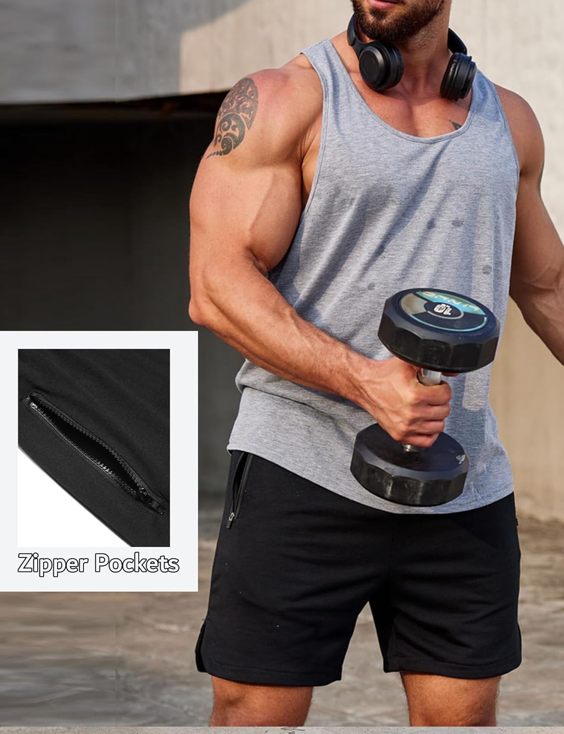 COOFANDY Men's Gym Workout Shorts Athletic Training Shorts Fitted Weightlifting Bodybuilding Shorts with Zipper Pockets - Image 2