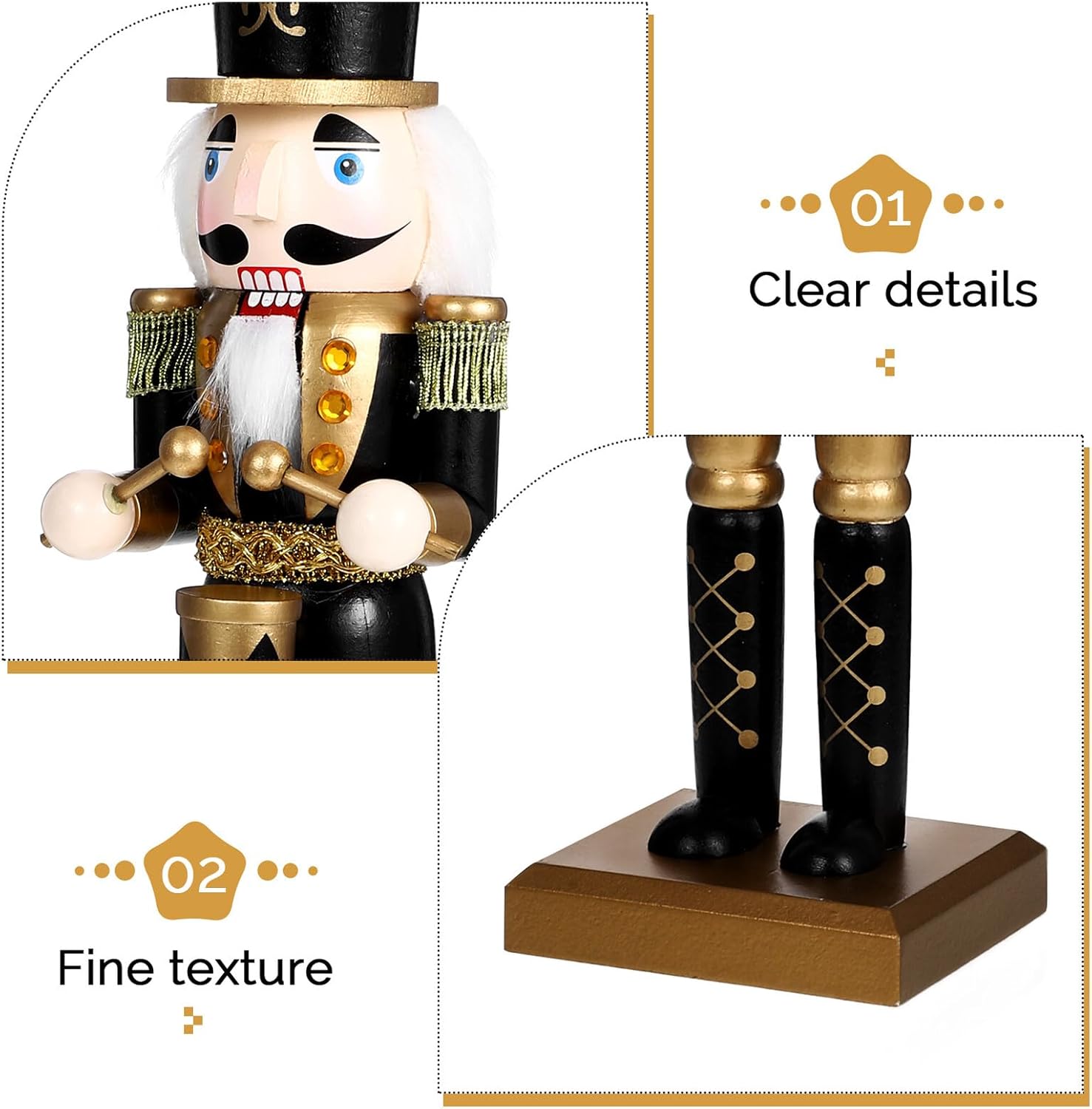 Black Gold Nutcracker Soldier Figurine 36cm Wood Desktop Christmas Nutcracker Decoration for Holiday Home and Office Seasonal Décor