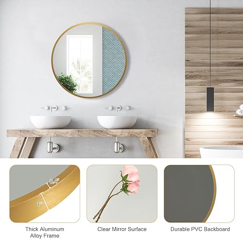 Miniatura 7 de Tangkula Espejo redondo para colgar en la pared de 16 pulgadas, espejo redondo de baño, espejo circular con marco de metal, espejo decorativo