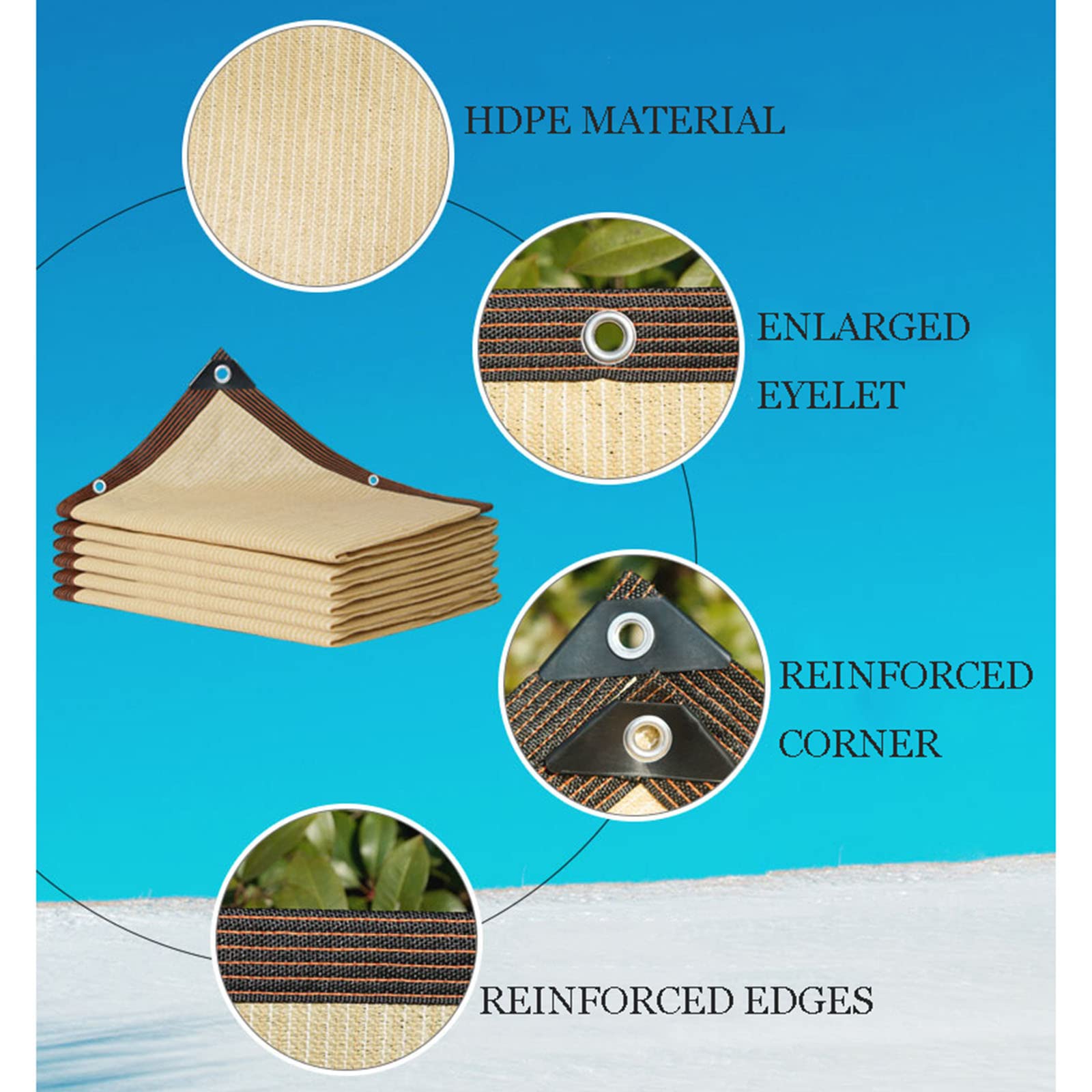 Tessuto 85% e 5 x 10 m / 16x33ft, per esterni, con occhielli, per giardino, balcone, cuccia – protezione UV, facile da installare