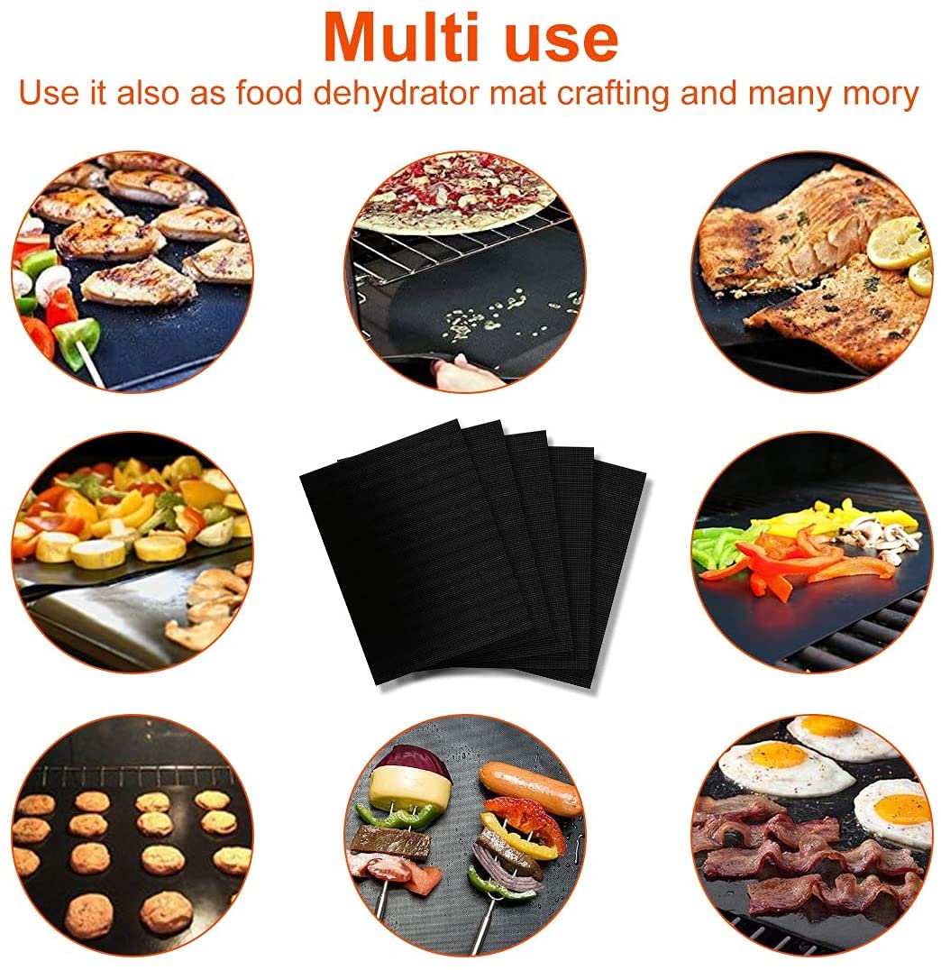 BBQ Grillmatte Set - 5 Stück Wiederverwendbar & Hitzebeständig Bis 250°C (40x33 Cm) - Antihaft, Für Gas-/Holzkohlegrill, Backofen - Ideal Für Camping & Garten