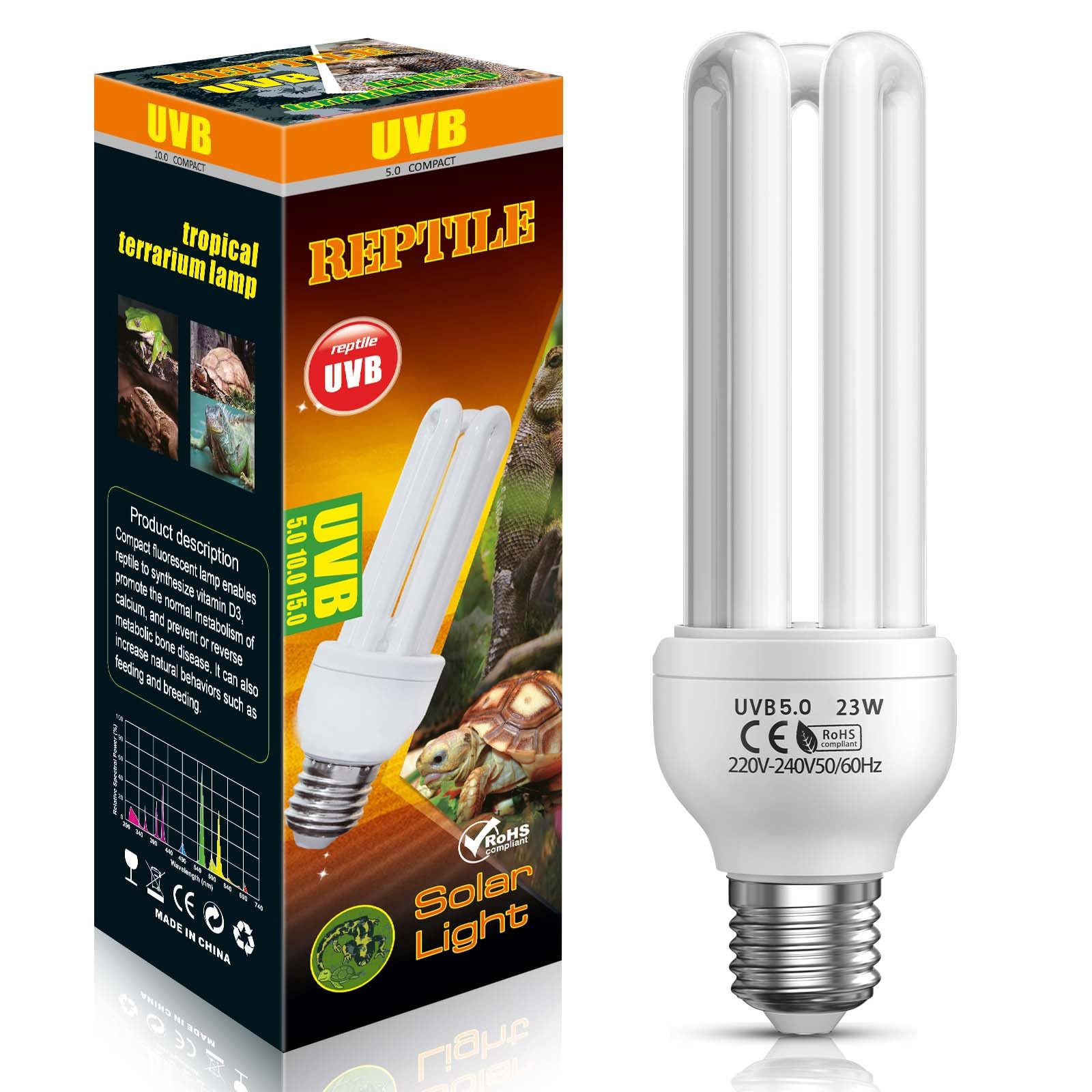 BrightArk UVB 5.0 Light Bulb, 23W Compact Fluorescent Light Bulb AC220-240V E27 Reptile UVB Bulb for Tortoise, Lizard, Captive Birds
