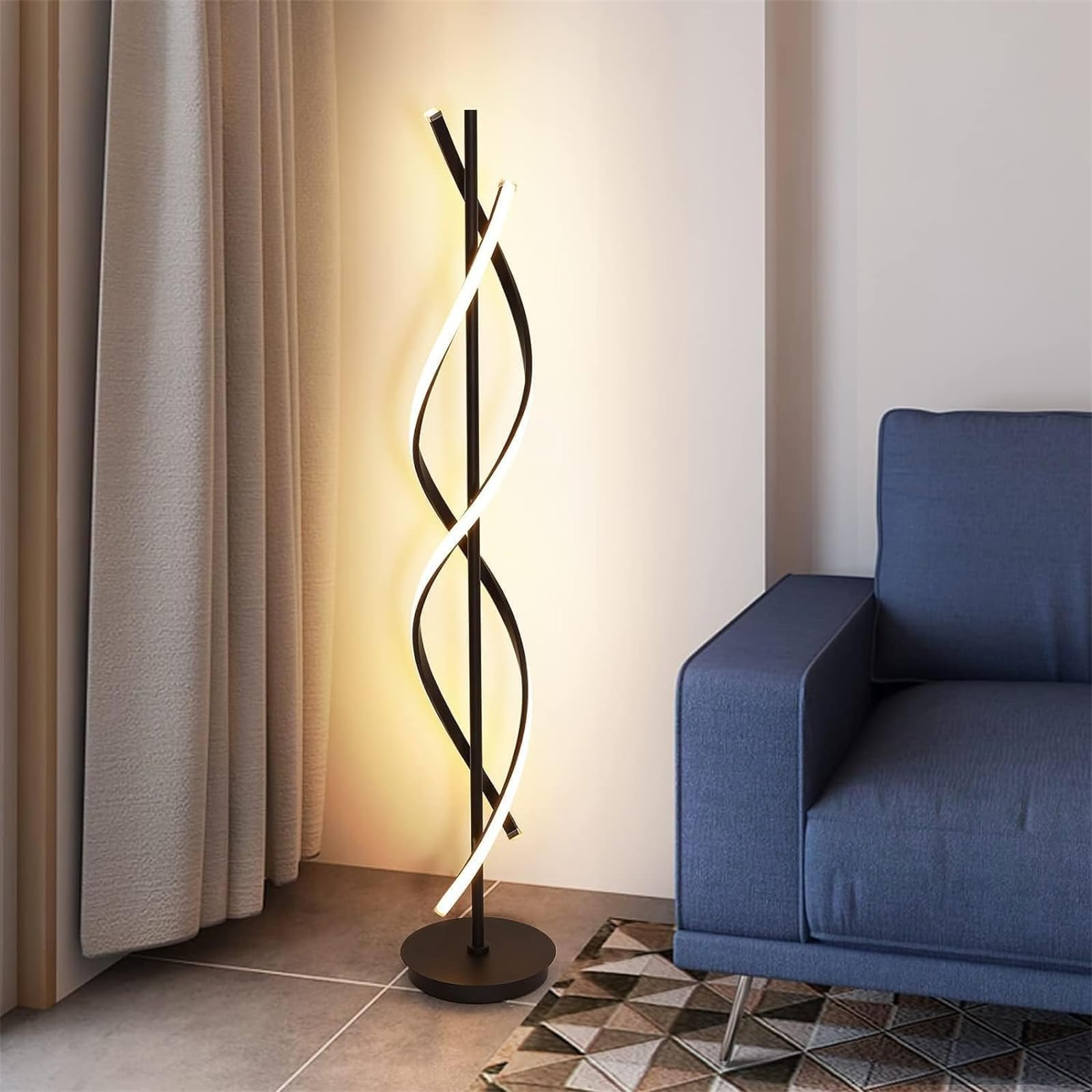 LED Floor Lamp Dimmable Modern Spiral Floor Lamp With Remote Control Living Room Lamp Interior High Lamp Twist Standing Floor Lamp For Living Room/ Bedroom/Office Decorative Lighting (Black) (135c