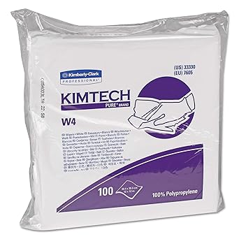 Kimberly-Clark Kimtech 33330 Pure Disposable Wiper with W4 Dry, 12" Length x 12" Width, White, 5 Pack of 100