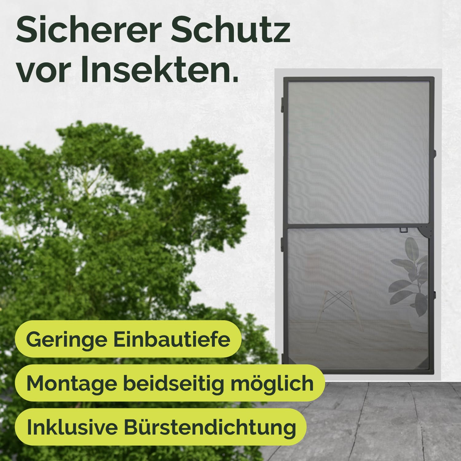 Nematek Fliegengitter Tür Light - Fliegengitter Tür mit Rahmen in anthrazit - schmale Fliegengittertür inkl. selbstklebender Bürstendichtung- Insektenschutz Balkontür Bausatz für max. 100 x 215