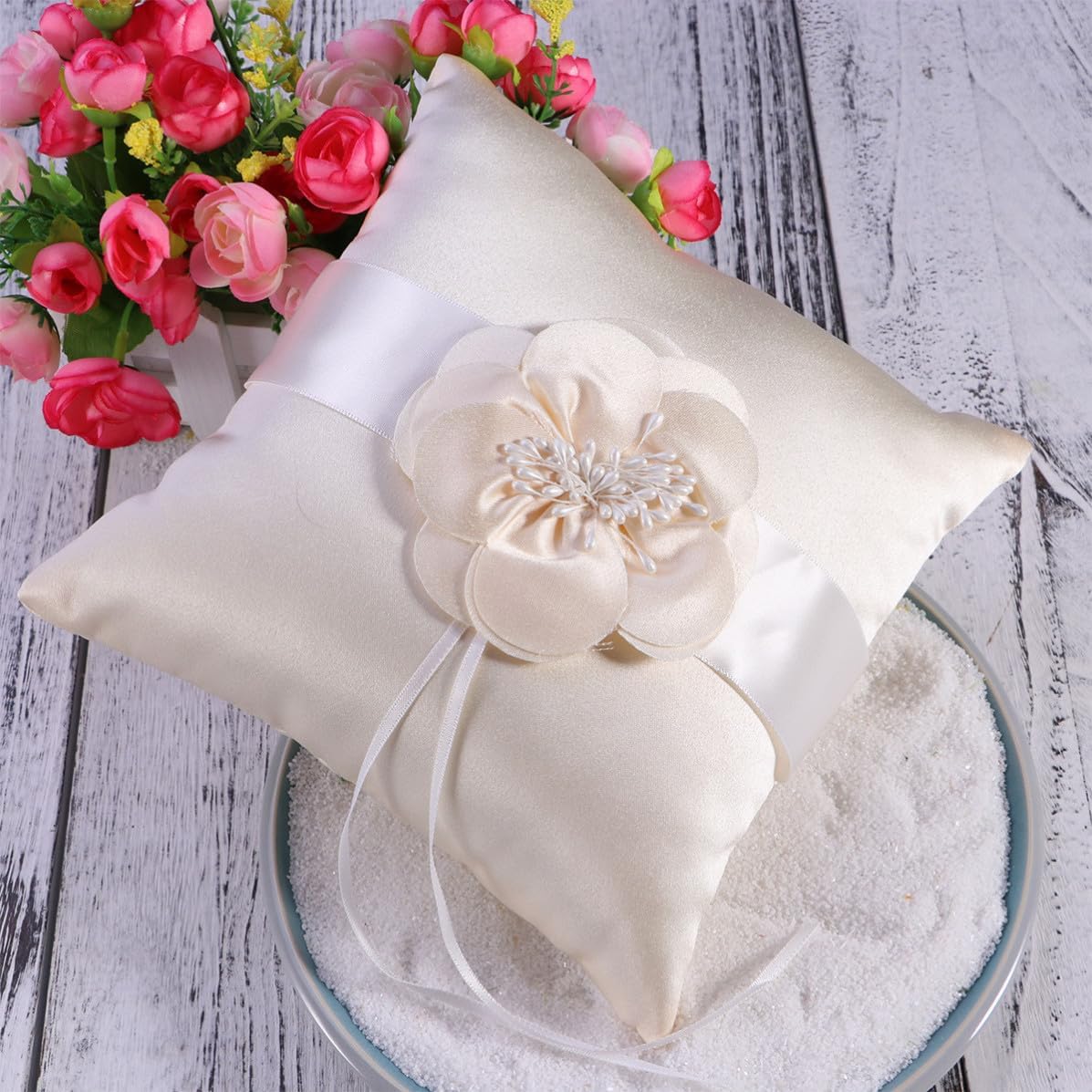 Zerodeko Wedding Ring Cushion 20x20cm Cloth Ring Bearer Pillow