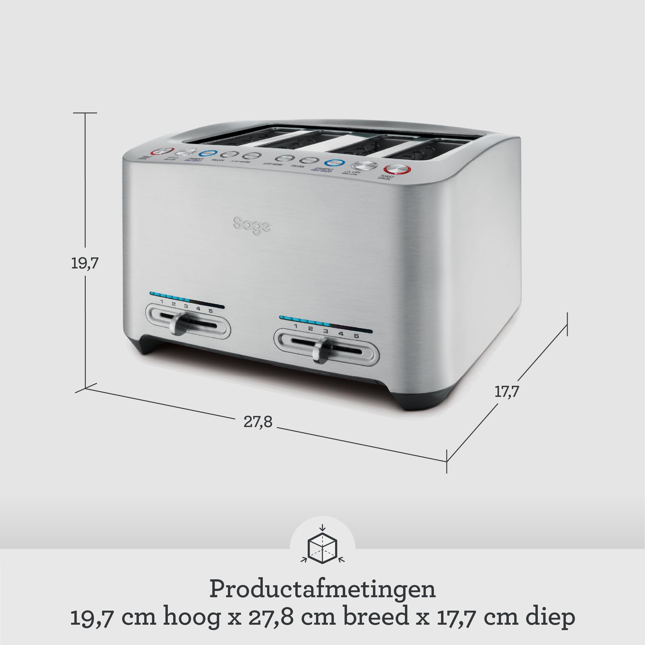 Sage Smart Toast 4-kromkowy toster - Z bardzo szerokimi szczelinami, Aluminium Szczotkowane